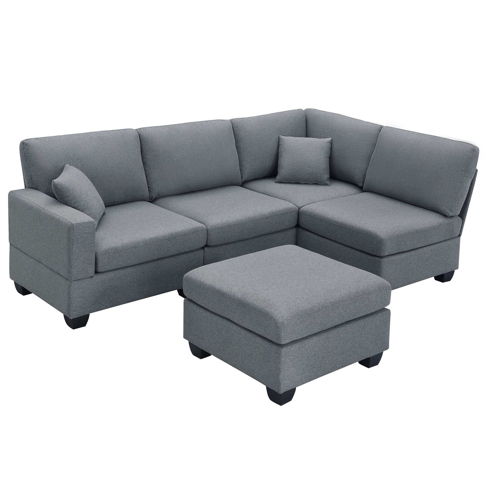Modern L Shaped Sectional Sofa with Convertible Ottoman | Linen Fabric-Stationary Sectionals-American Furniture Outlet