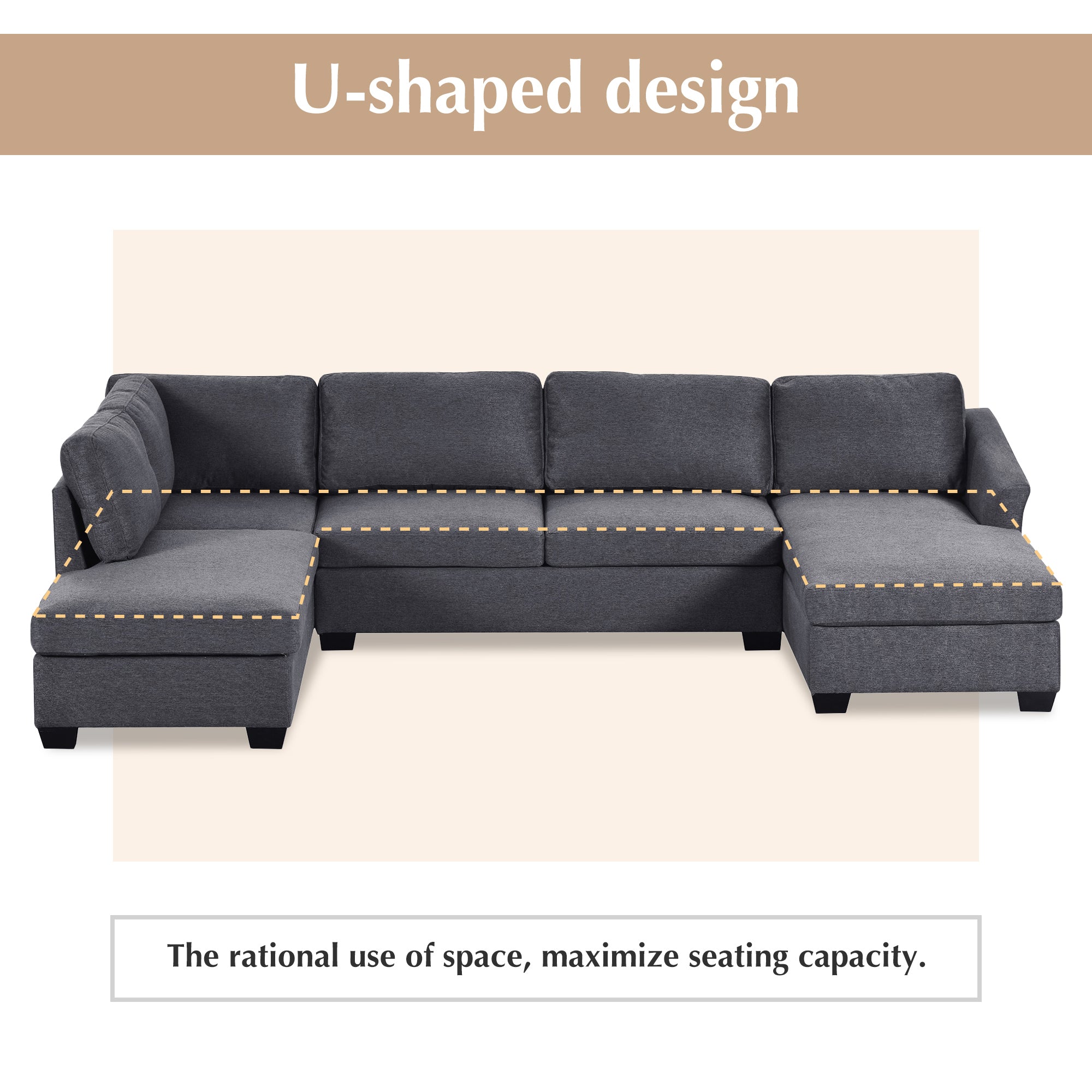 Modern Large U-Shaped Sectional with Double Chaise - Grey-Stationary Sectionals-American Furniture Outlet
