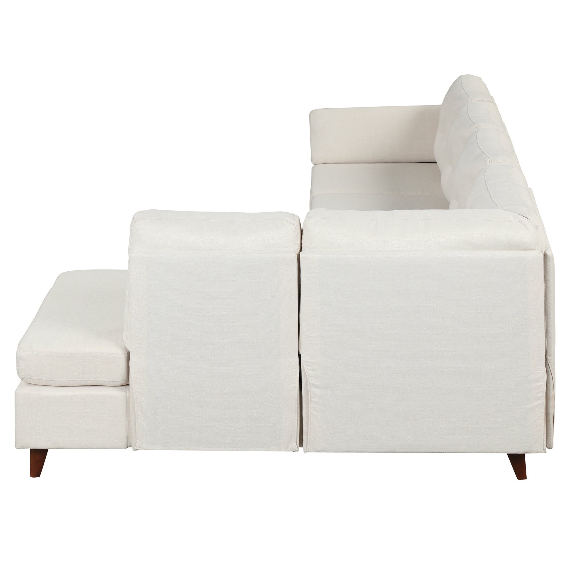 Modern Linen L-Shaped Sectional Sofa with Chaise - Beige-Sofas-American Furniture Outlet