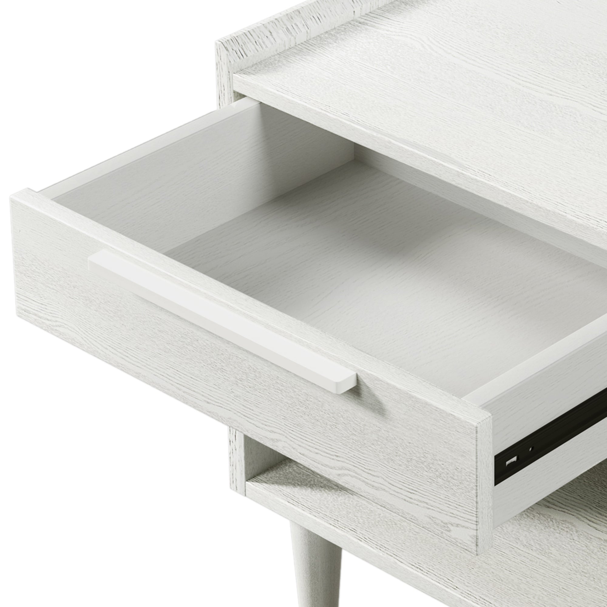 Modern Style One-Drawer Nightstand Side Table with Wood Grain Finish, Solid Wood Legs - White