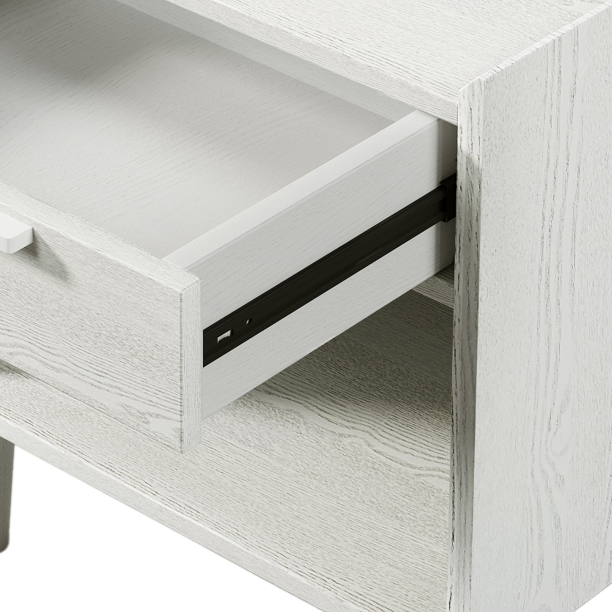 Modern Style One-Drawer Nightstand Side Table with Wood Grain Finish, Solid Wood Legs - White