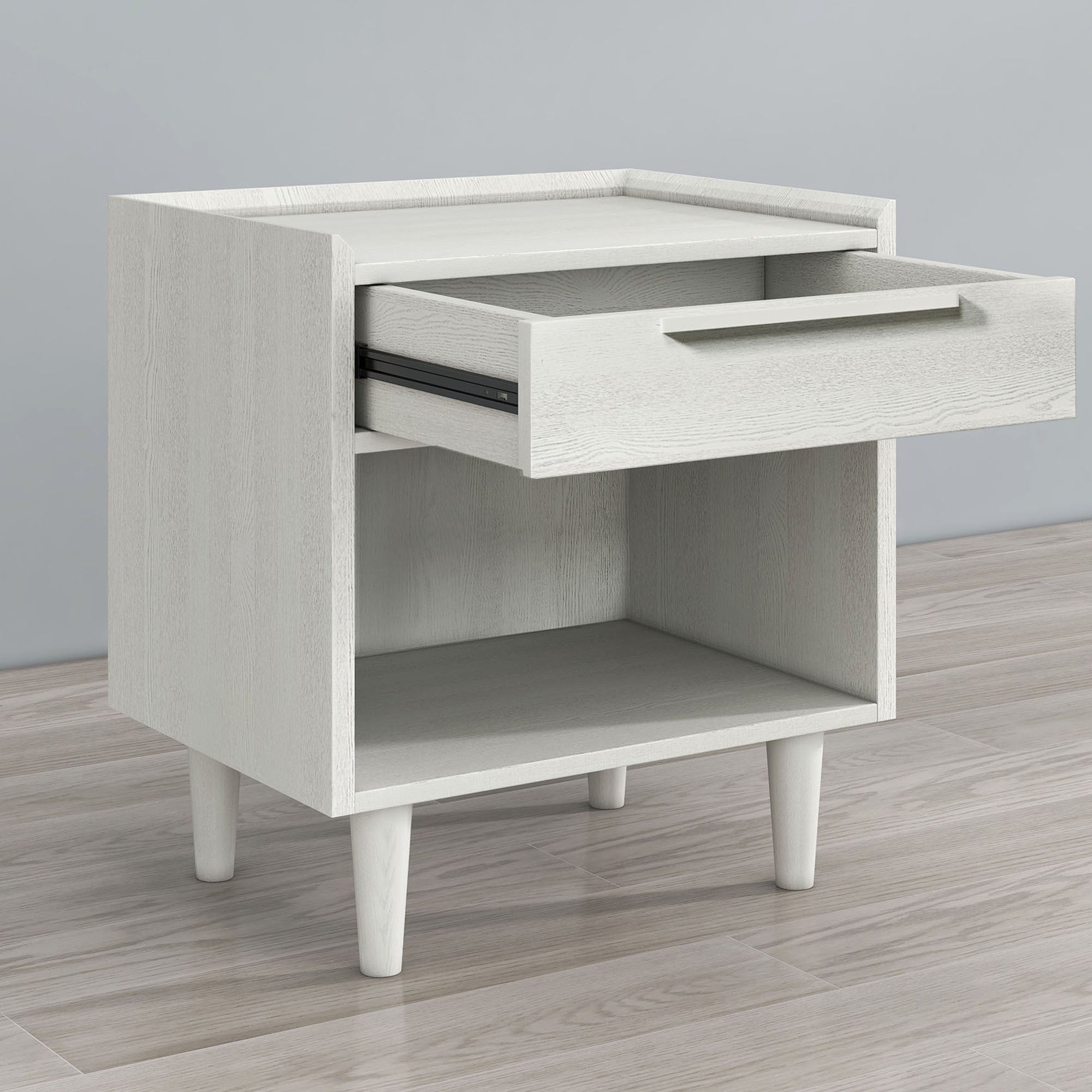 Modern Style One-Drawer Nightstand Side Table with Wood Grain Finish, Solid Wood Legs - White