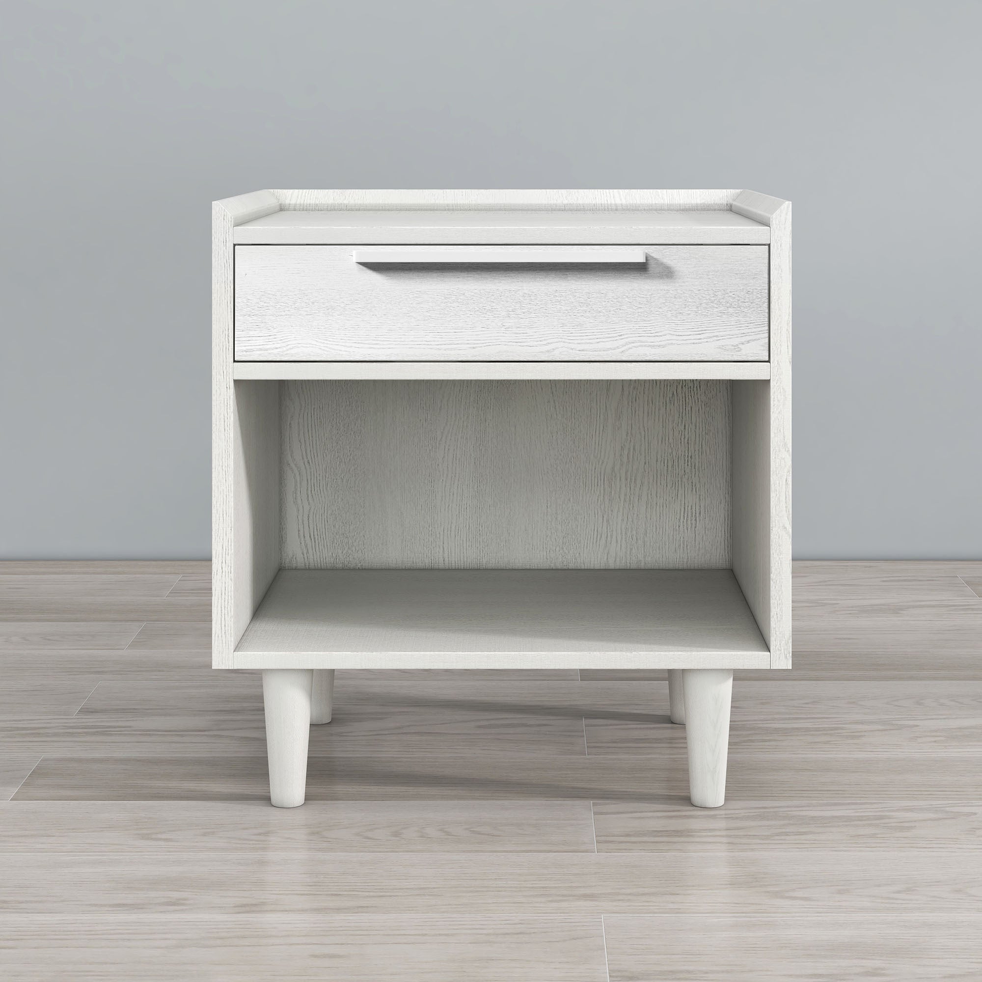 Modern Style One-Drawer Nightstand Side Table with Wood Grain Finish, Solid Wood Legs - White