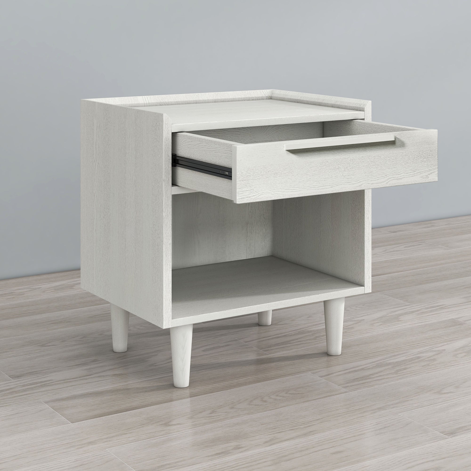 Modern Style One-Drawer Nightstand Side Table with Wood Grain Finish, Solid Wood Legs - White