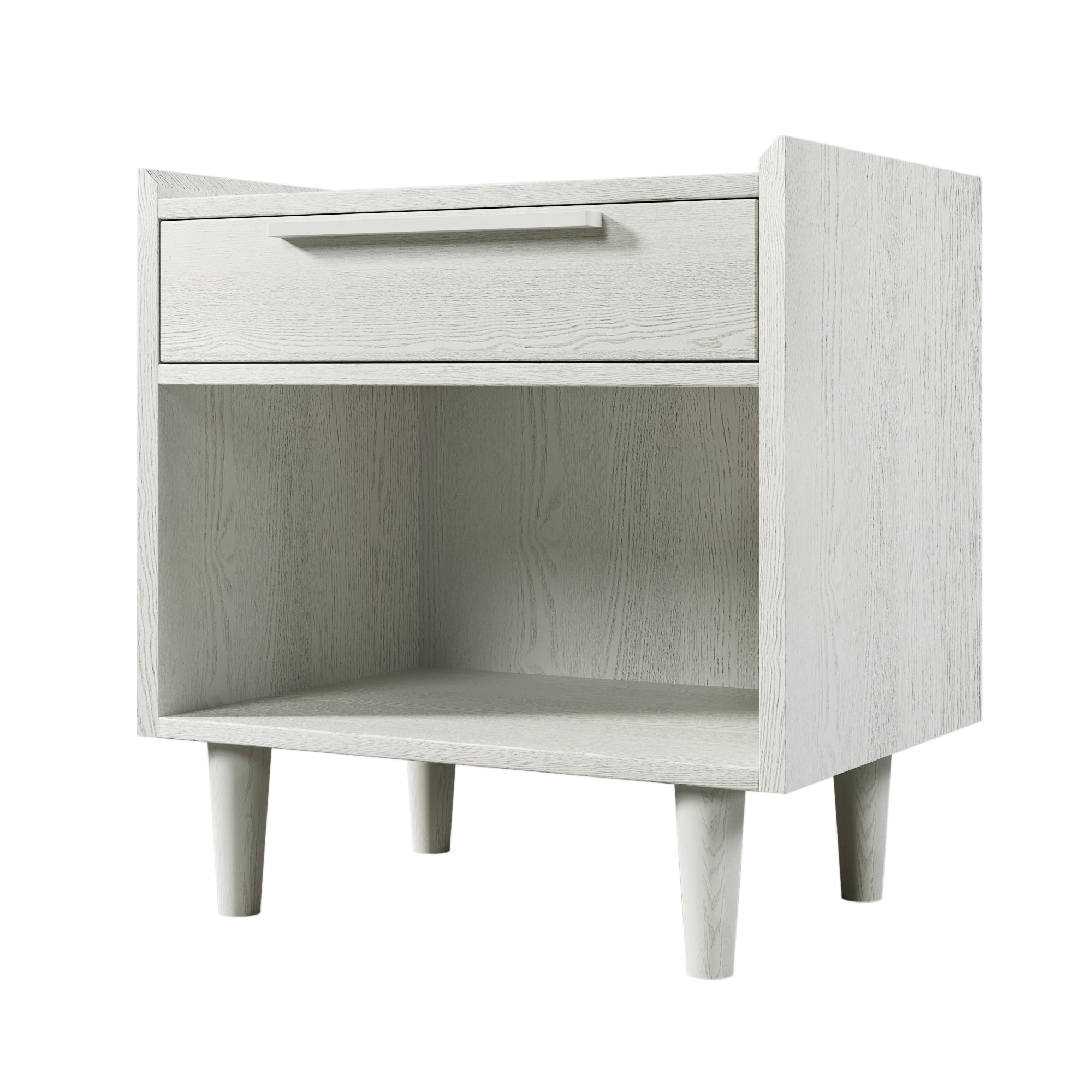 Modern Style One-Drawer Nightstand Side Table with Wood Grain Finish, Solid Wood Legs - White