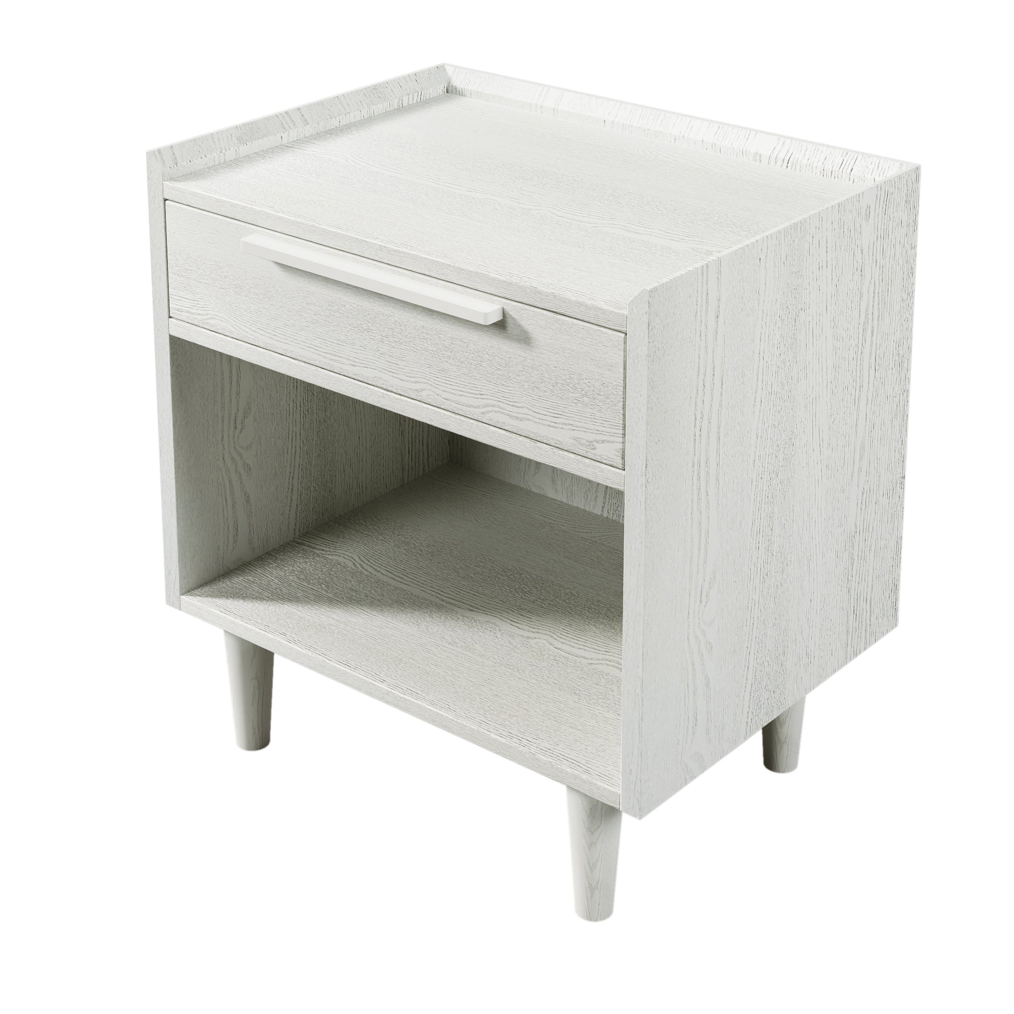 Modern Style One-Drawer Nightstand Side Table with Wood Grain Finish, Solid Wood Legs - White