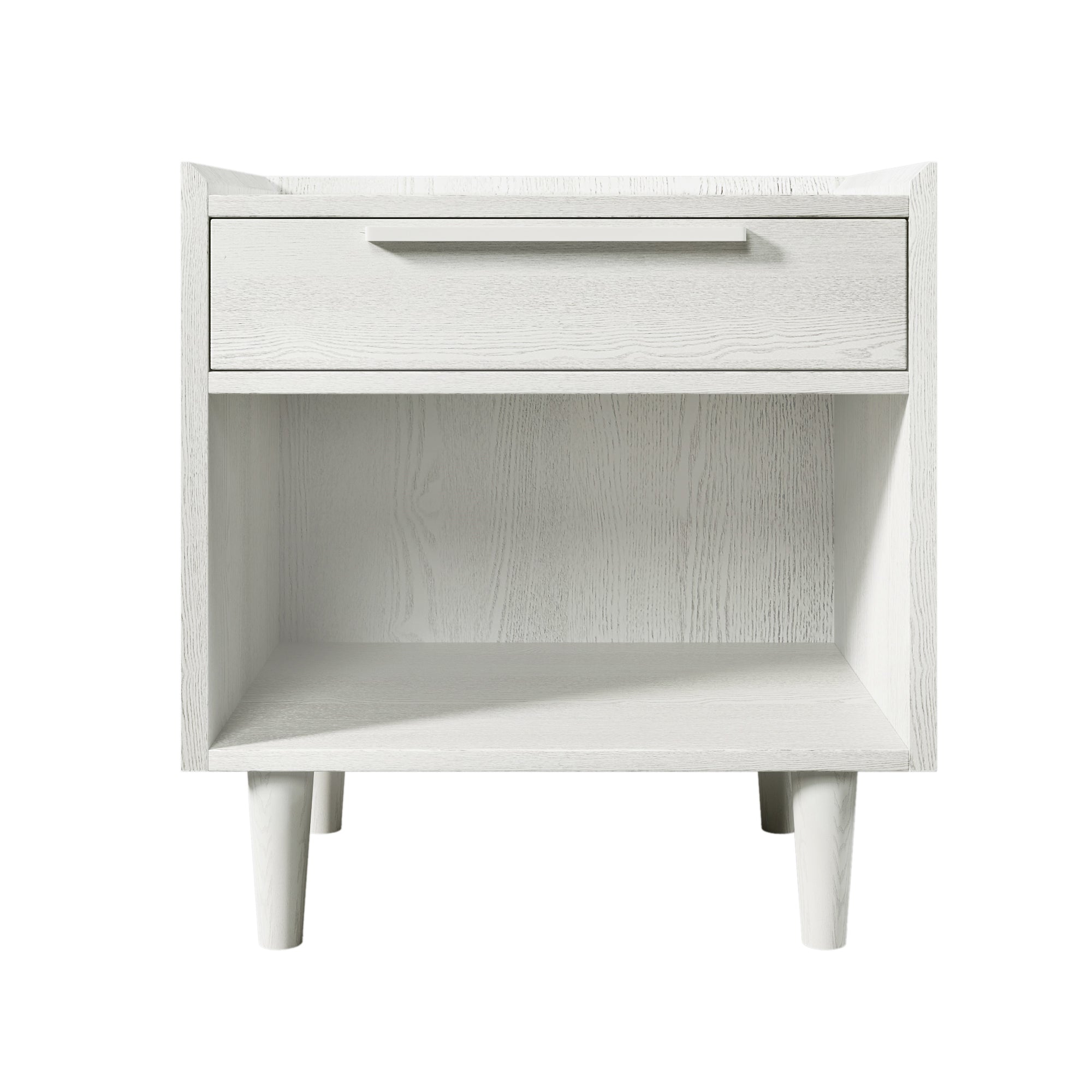 Modern Style One-Drawer Nightstand Side Table with Wood Grain Finish, Solid Wood Legs - White