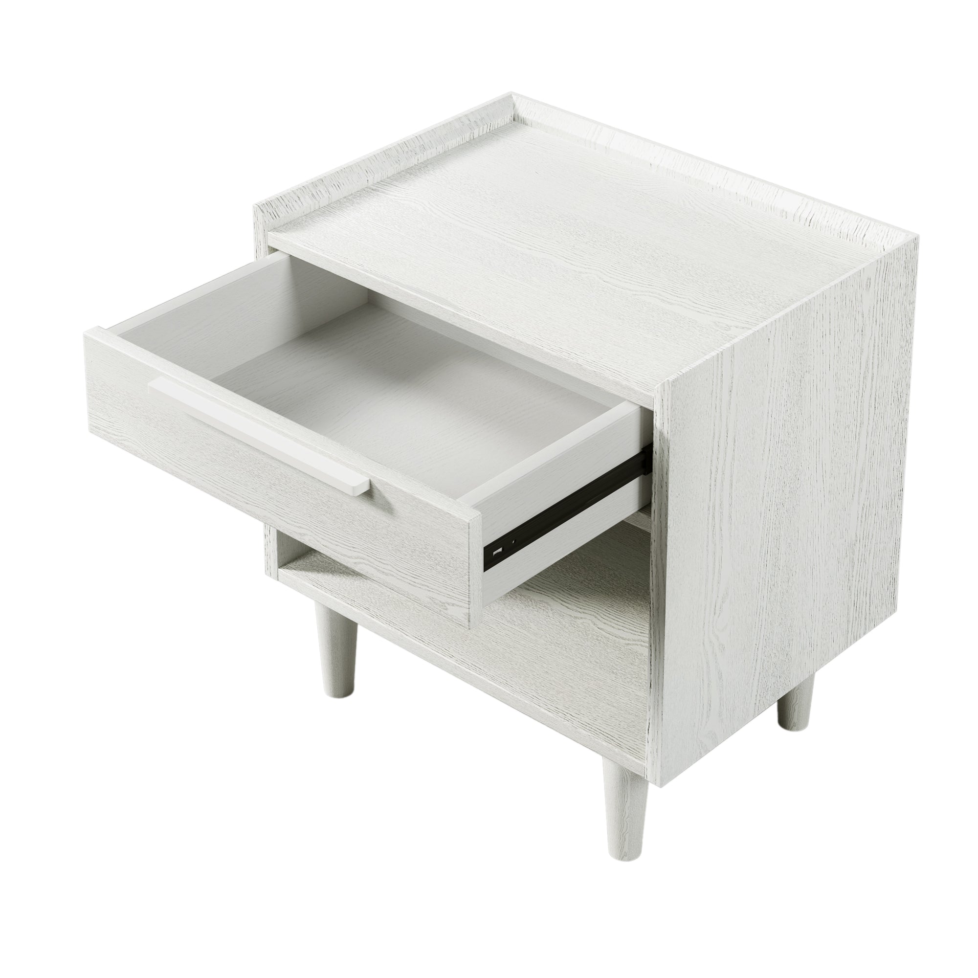 Modern Style One-Drawer Nightstand Side Table with Wood Grain Finish, Solid Wood Legs - White