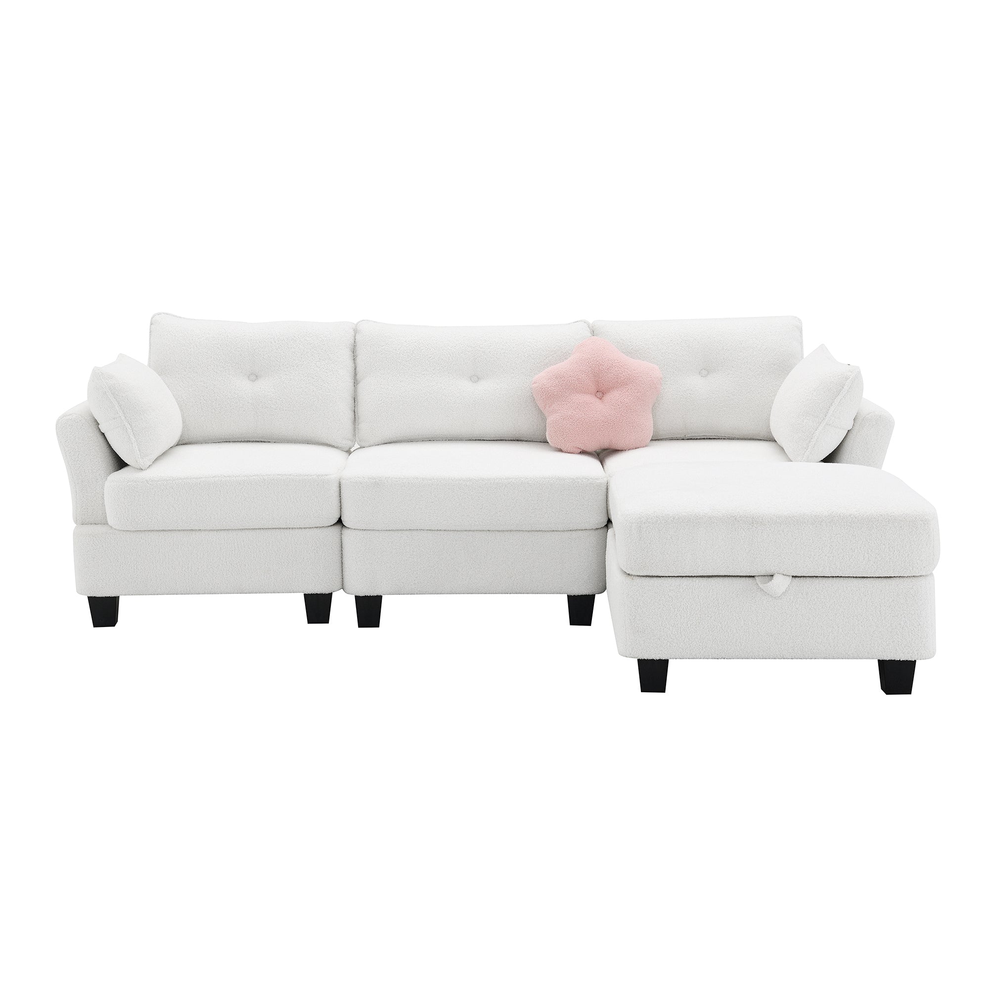 Modern Teddy Velvet Sectional Sofa w/ Charging Ports & Storage Ottoman - 92x63" L-Shaped Couch-Stationary Sectionals-American Furniture Outlet