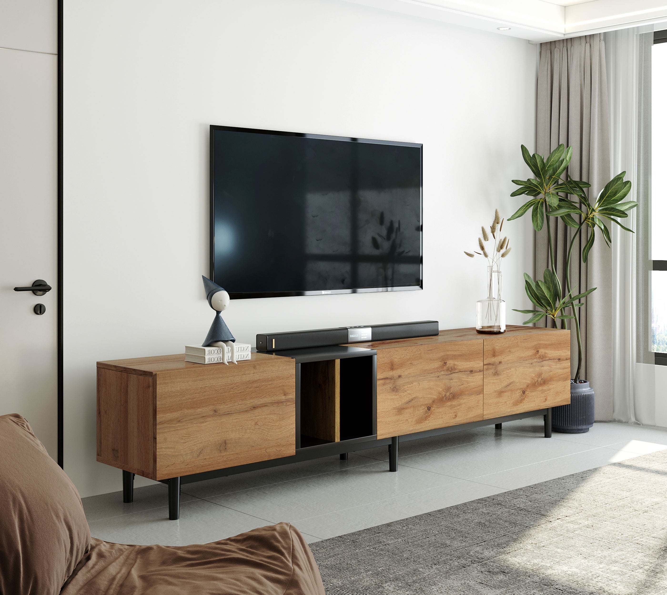 Modern TV Stand for 80'' TV, 3 Doors, Media Console Table, Large Storage Cabinet