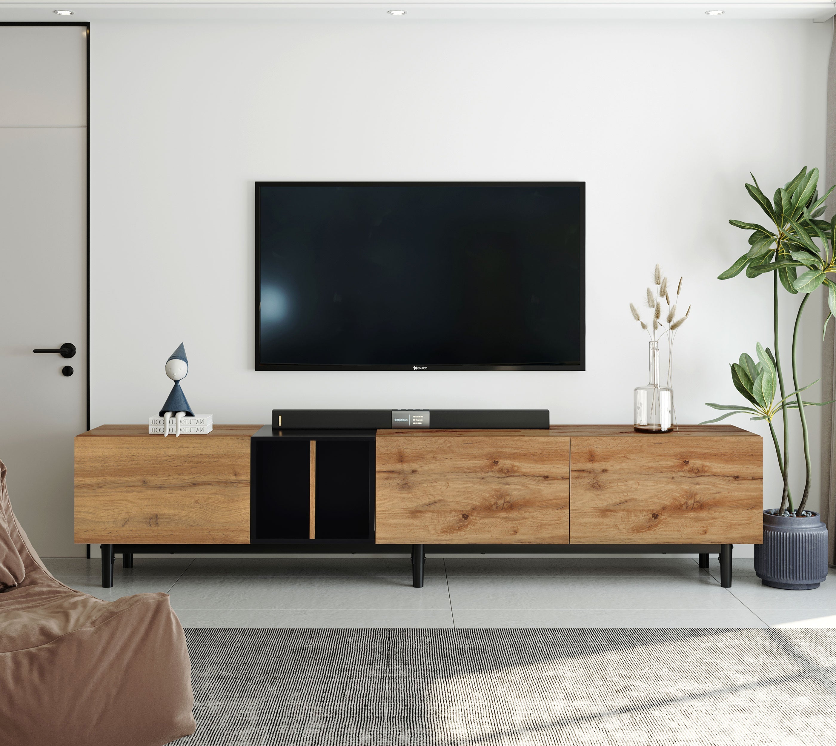 Modern TV Stand for 80'' TV, 3 Doors, Media Console Table, Large Storage Cabinet