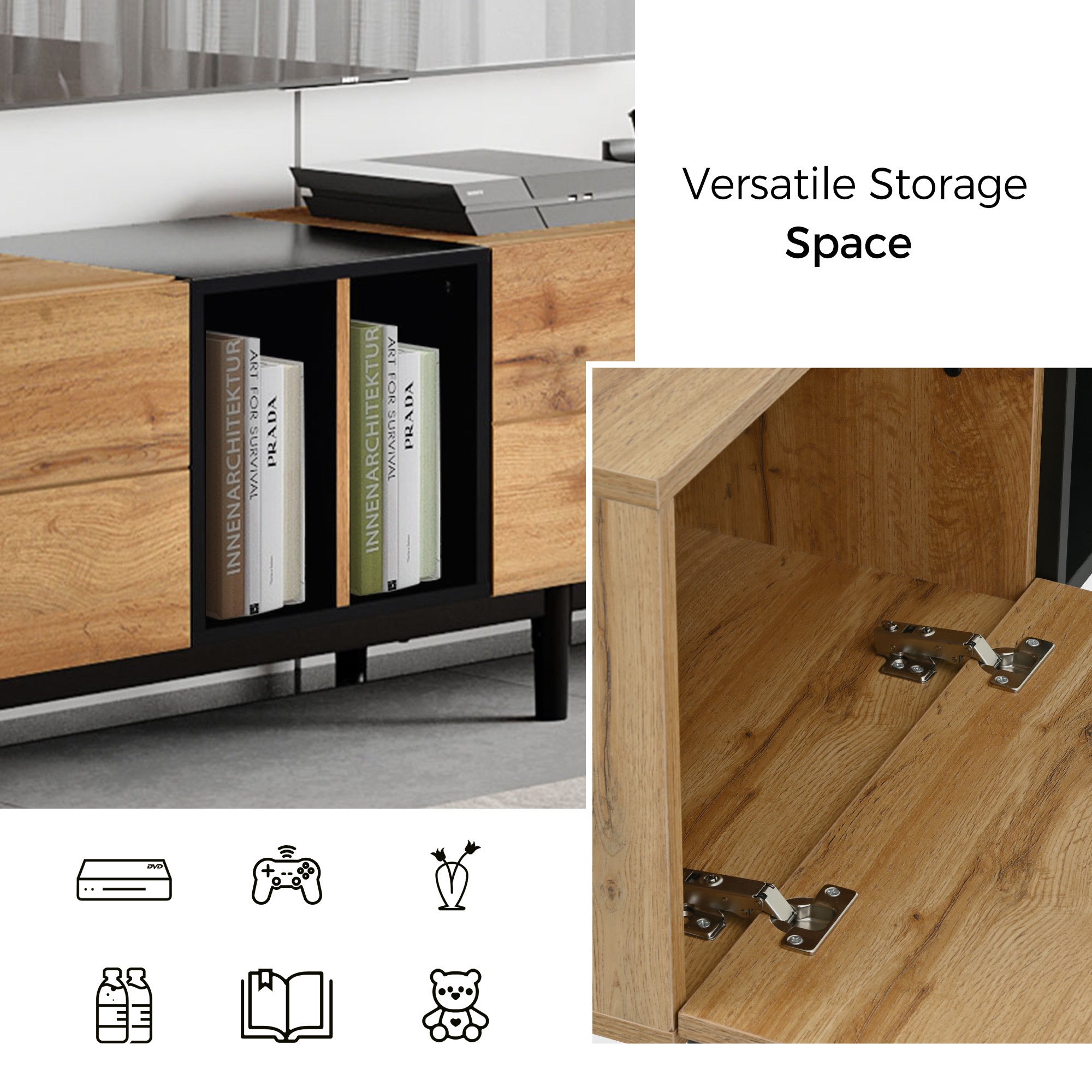 Modern TV Stand for 80'' TV, 3 Doors, Media Console Table, Large Storage Cabinet