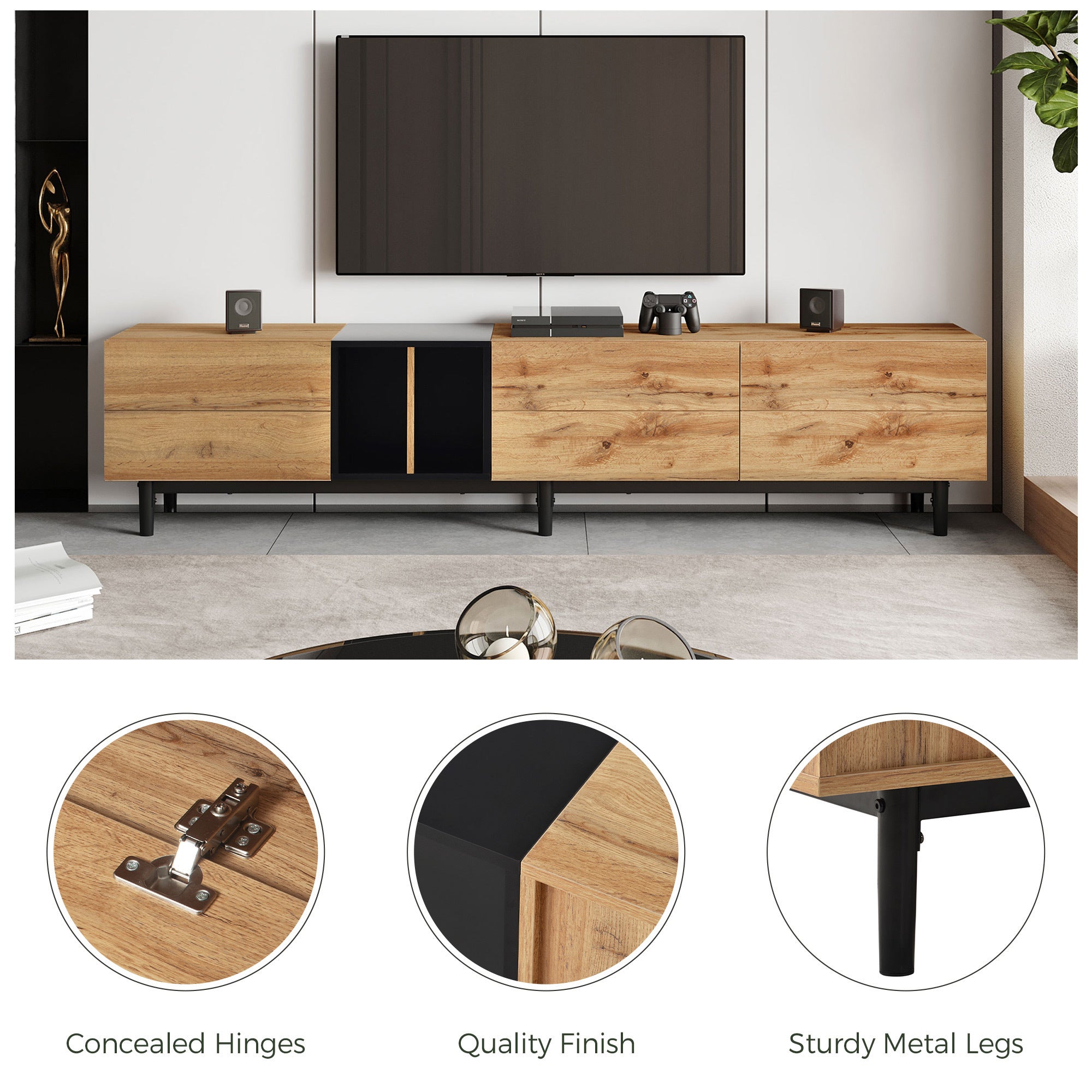 Modern TV Stand for 80'' TV, 3 Doors, Media Console Table, Large Storage Cabinet