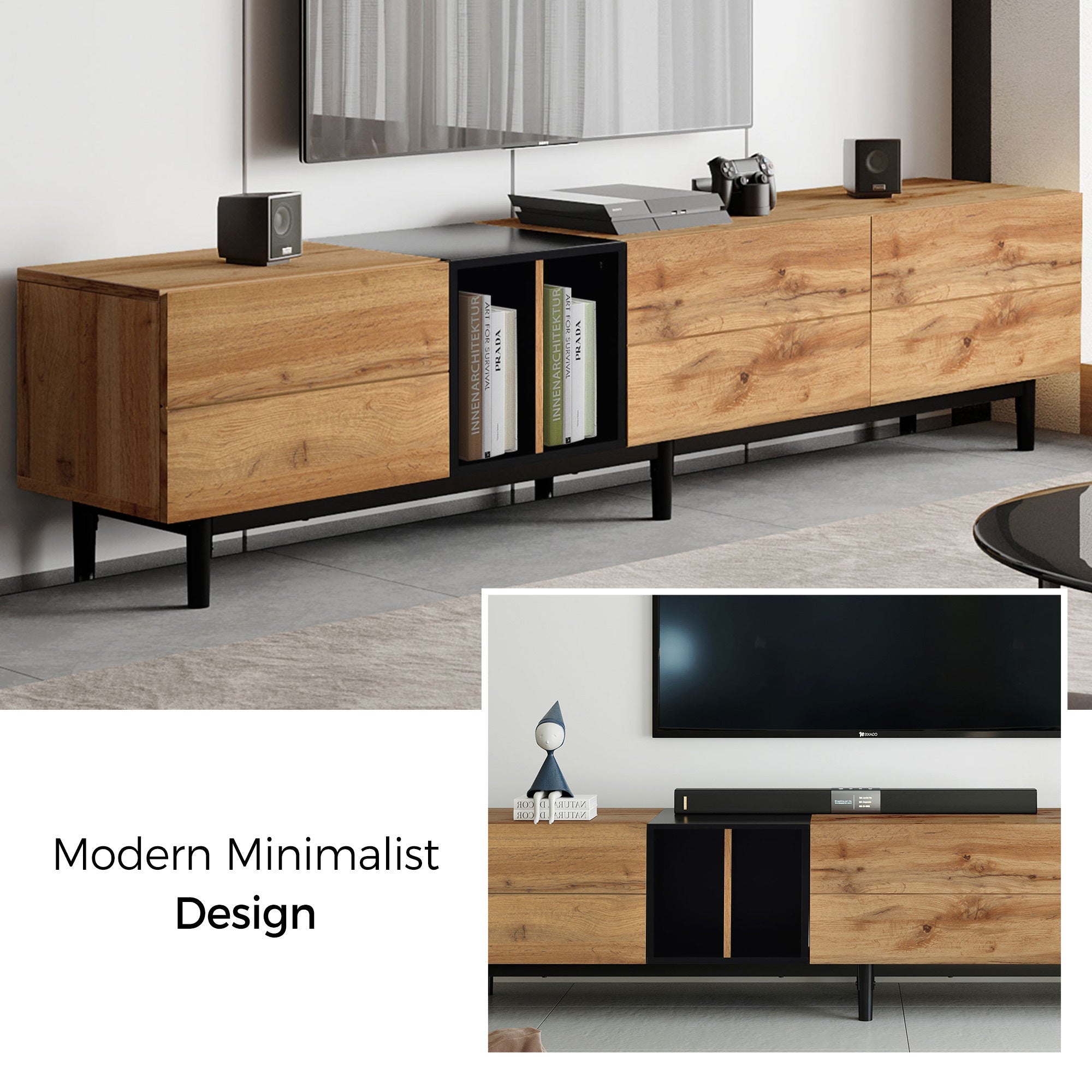 Modern TV Stand for 80'' TV, 3 Doors, Media Console Table, Large Storage Cabinet