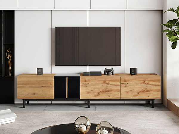 Modern TV Stand for 80'' TV, 3 Doors, Media Console Table, Large Storage Cabinet