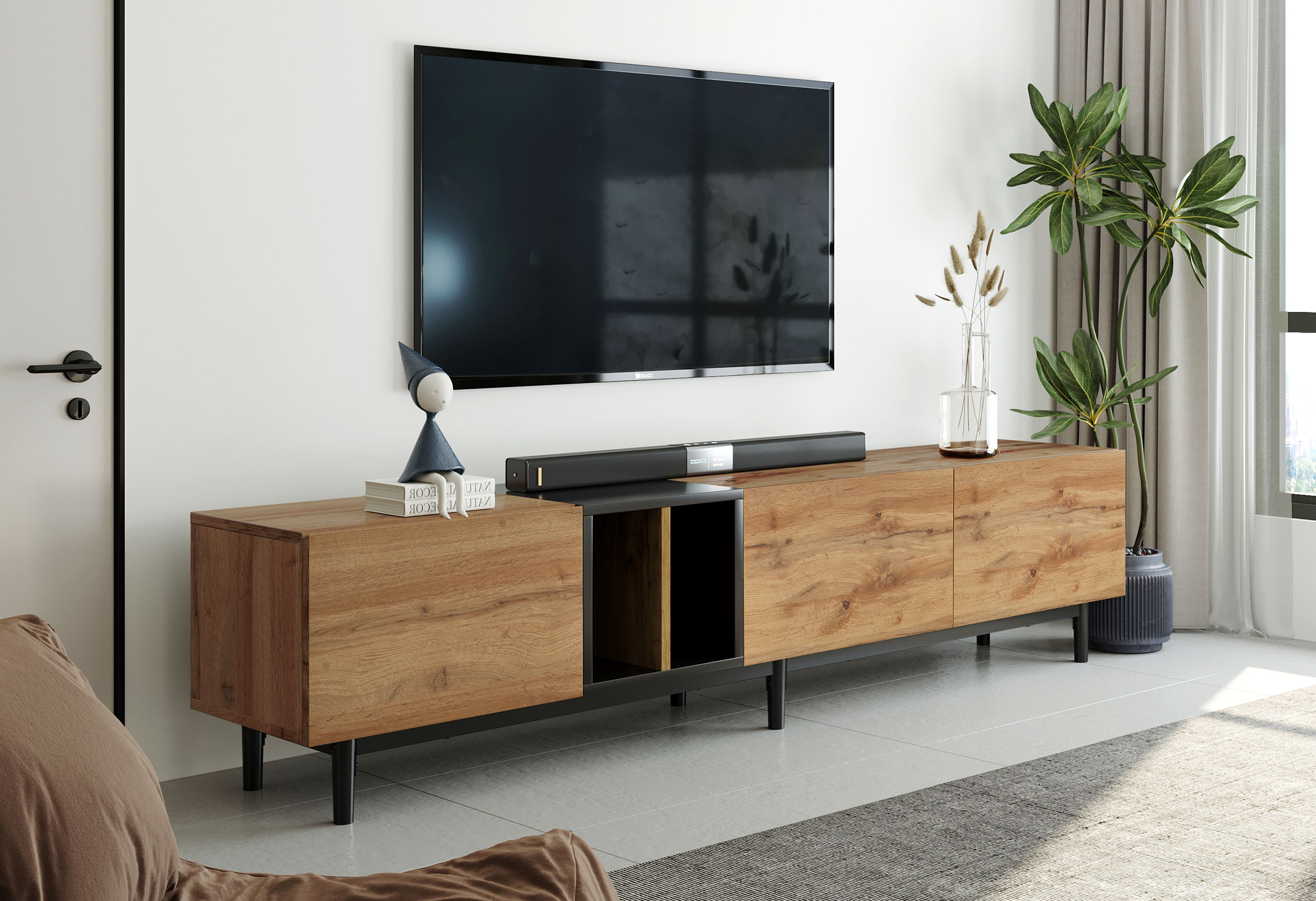 Modern TV Stand for 80'' TV, 3 Doors, Media Console Table, Large Storage Cabinet