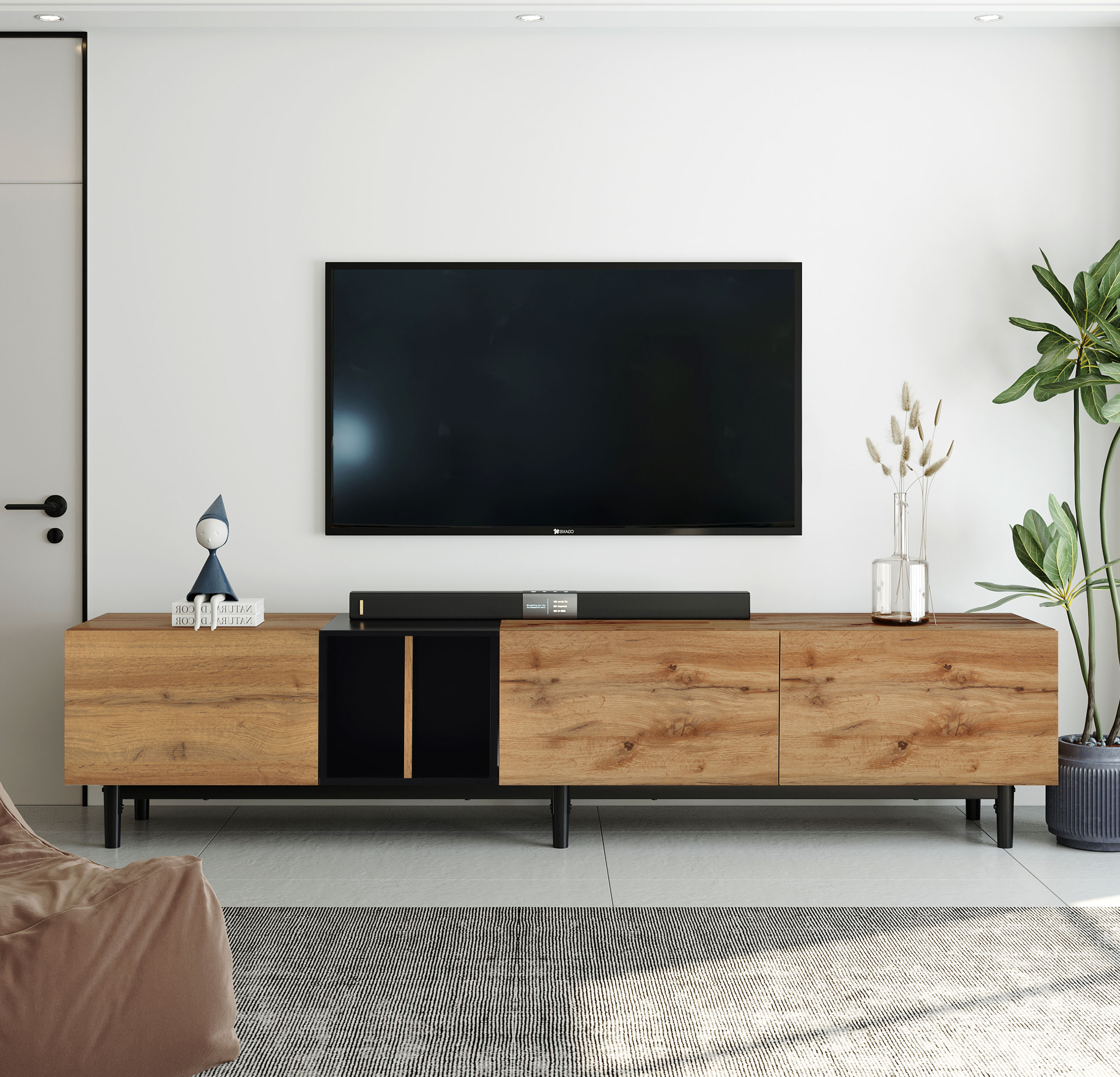 Modern TV Stand for 80'' TV, 3 Doors, Media Console Table, Large Storage Cabinet