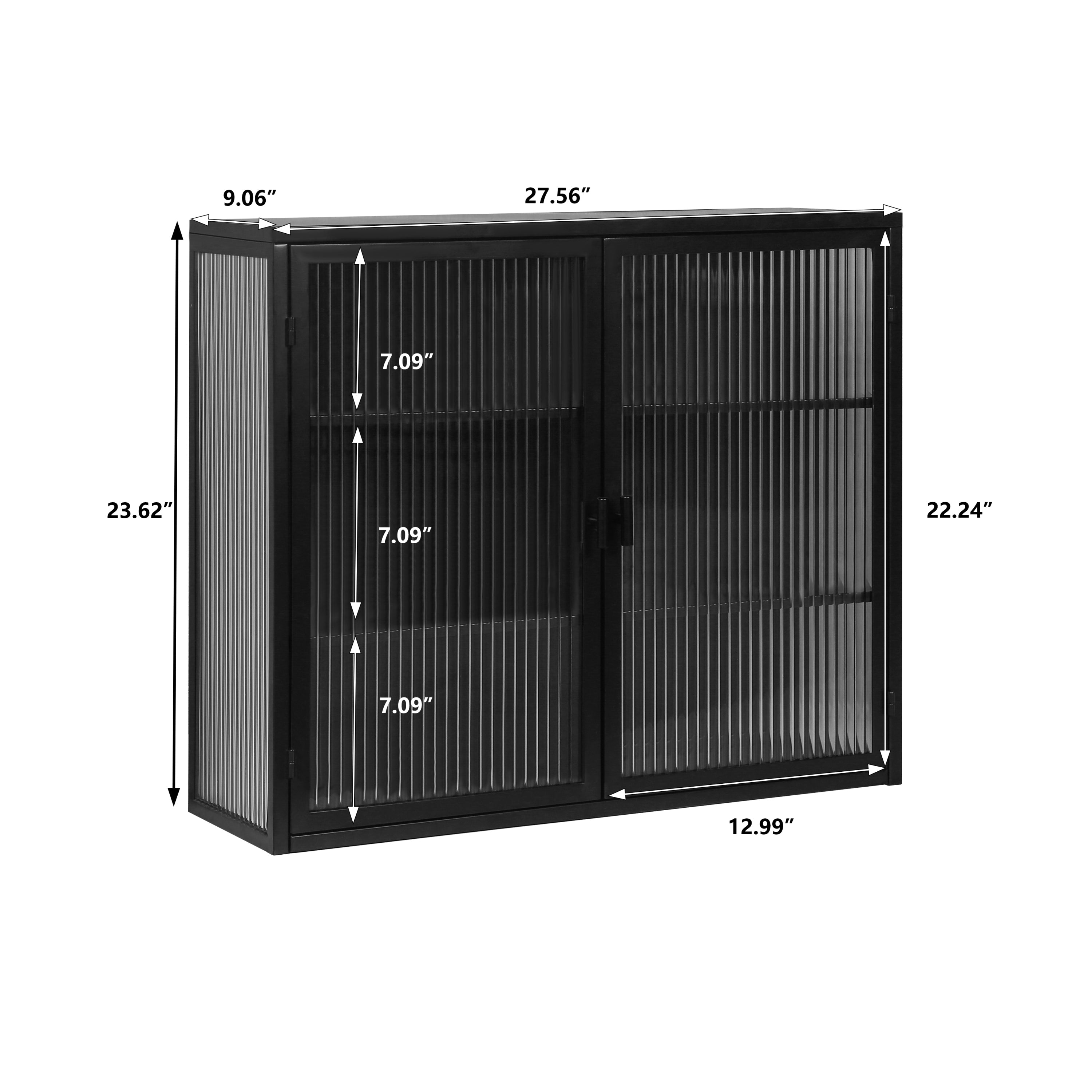 Modern Two-Door Wall Cabinet with Glass Doors | Three-Tier Storage | Ideal for Entryway, Living Room, Bathroom, Dining Room | Black