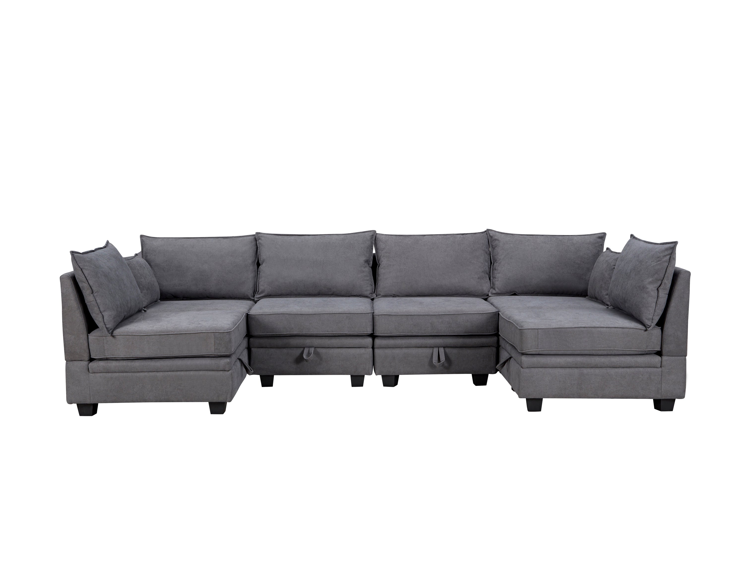 Modern U-Shape Sectional: Convertible Sofa Bed, Dark Gray-Sleeper Sectionals-American Furniture Outlet