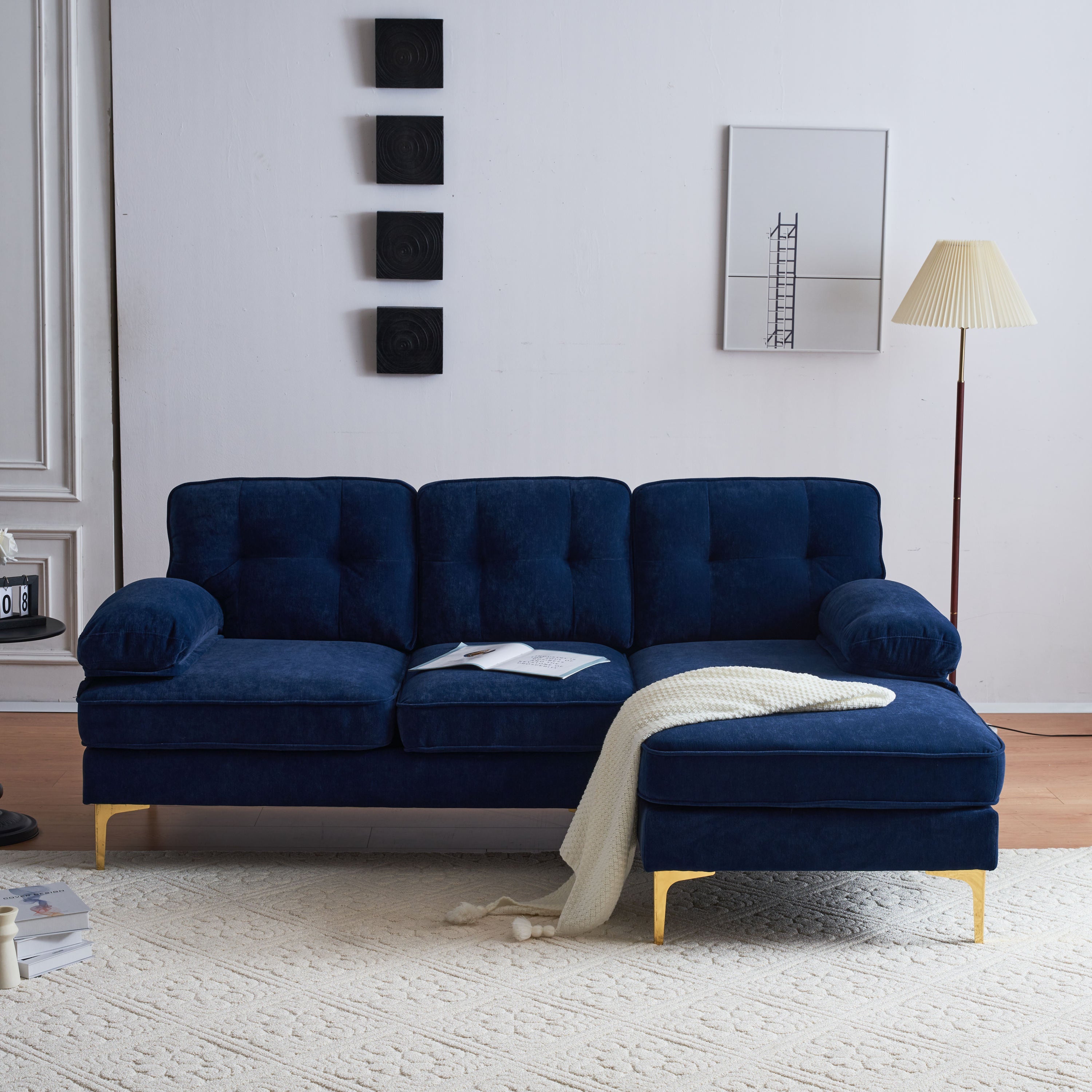 Modern Velvet L-Shaped Sectional Sofas for Living Room, Bedroom | Stylish and Comfortable | Blue | Ideal Addition to Your Home Decor-Stationary Sectionals-American Furniture Outlet