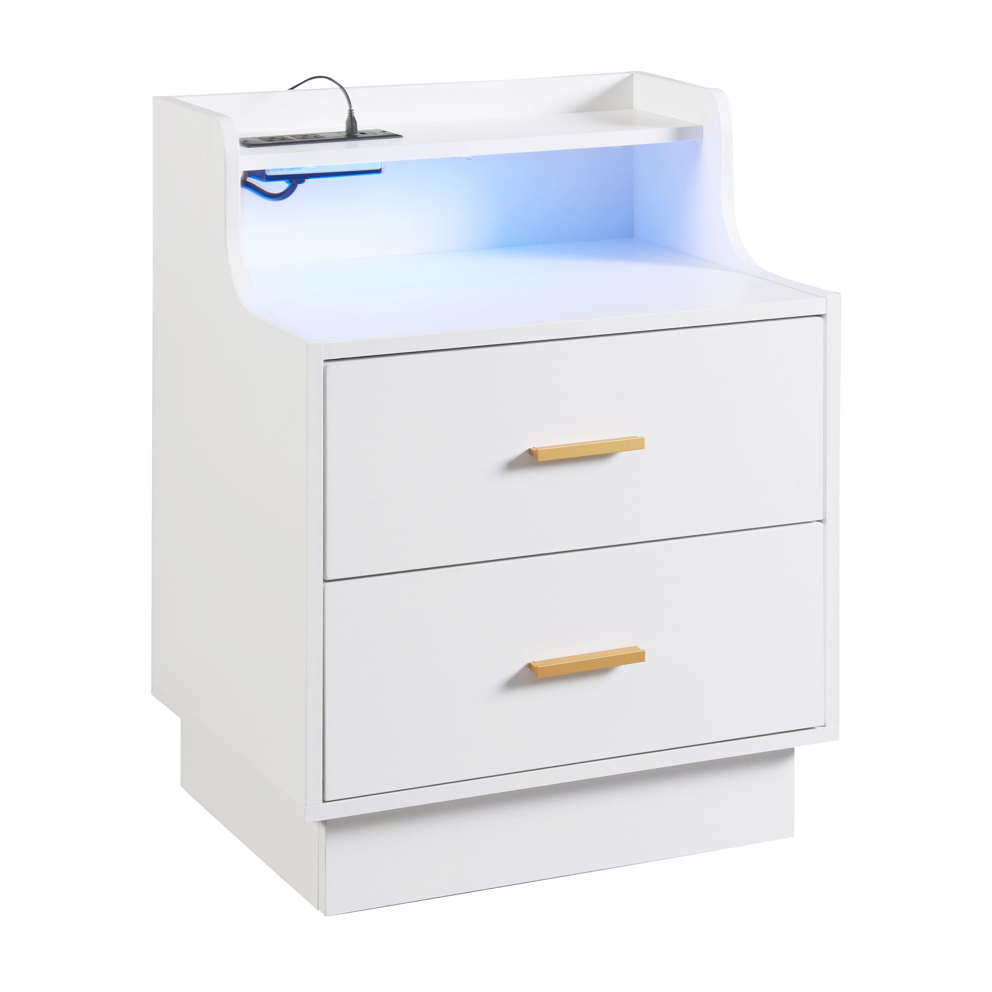 Multifunctional Nightstand with 2 Drawers, USB Charging, and Color-Changing LED - White