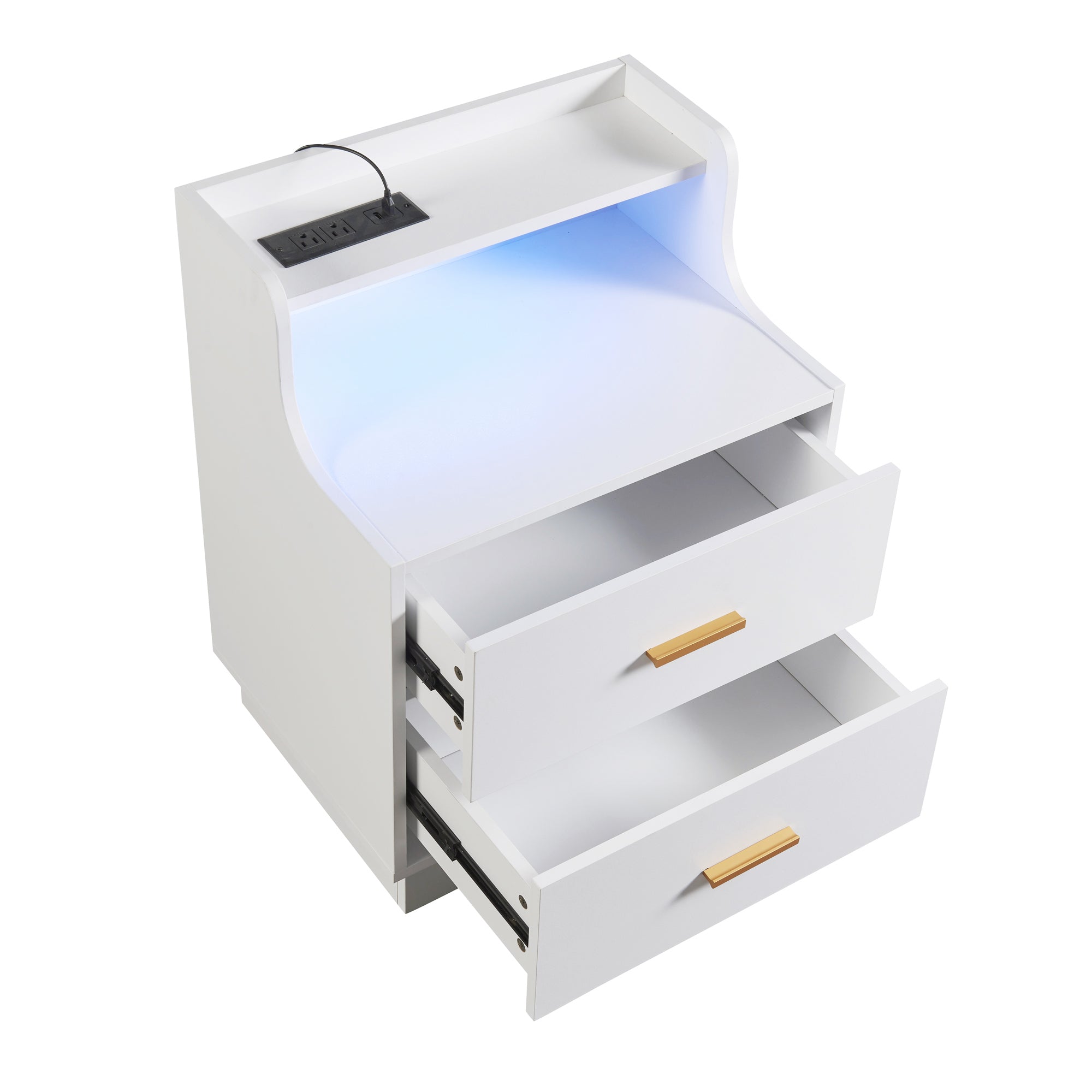 Multifunctional Nightstand with 2 Drawers, USB Charging, and Color-Changing LED - White