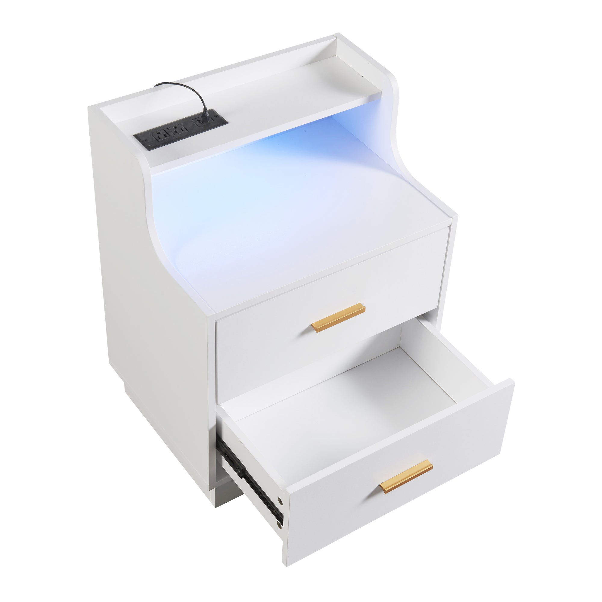 Multifunctional Nightstand with 2 Drawers, USB Charging, and Color-Changing LED - White