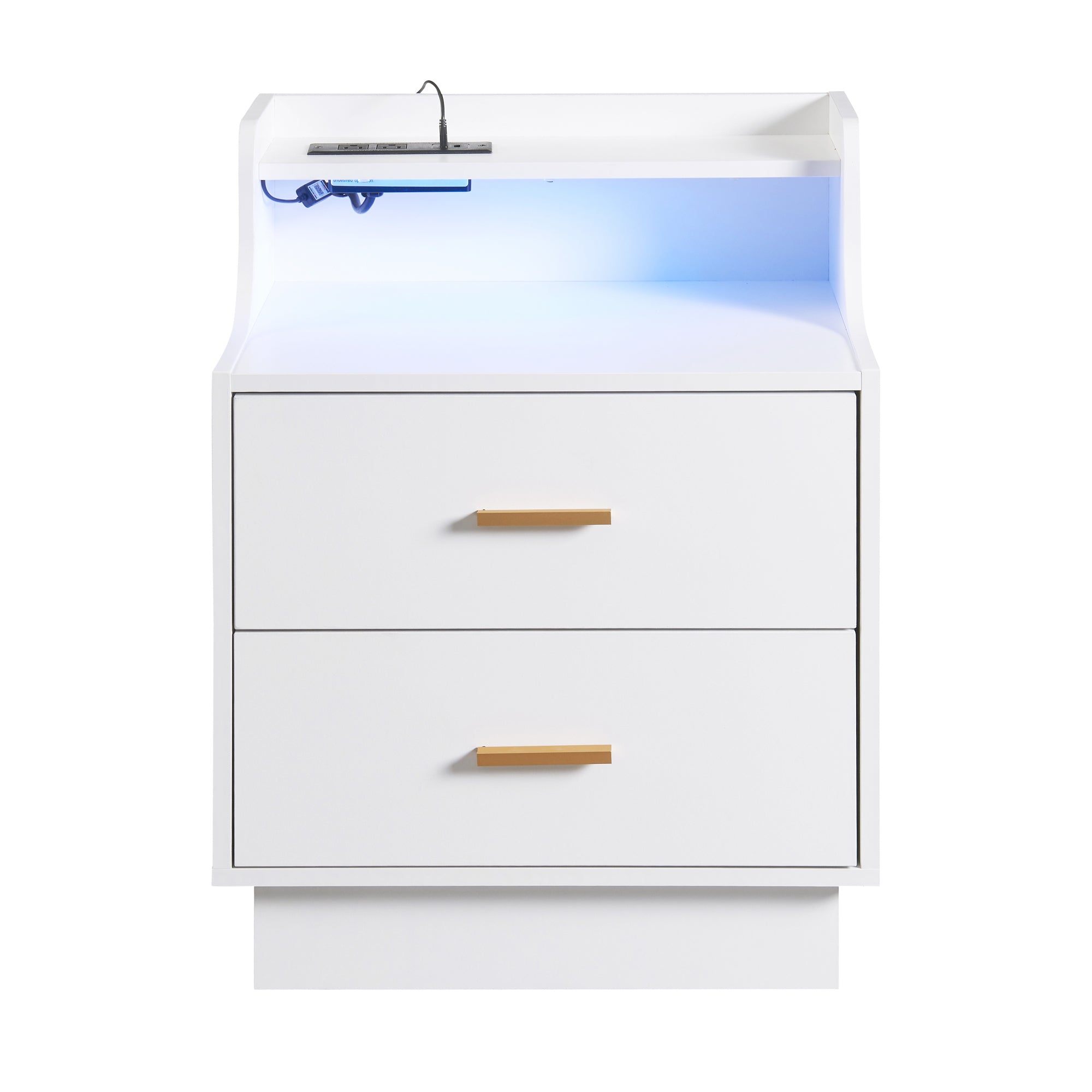 Multifunctional Nightstand with 2 Drawers, USB Charging, and Color-Changing LED - White