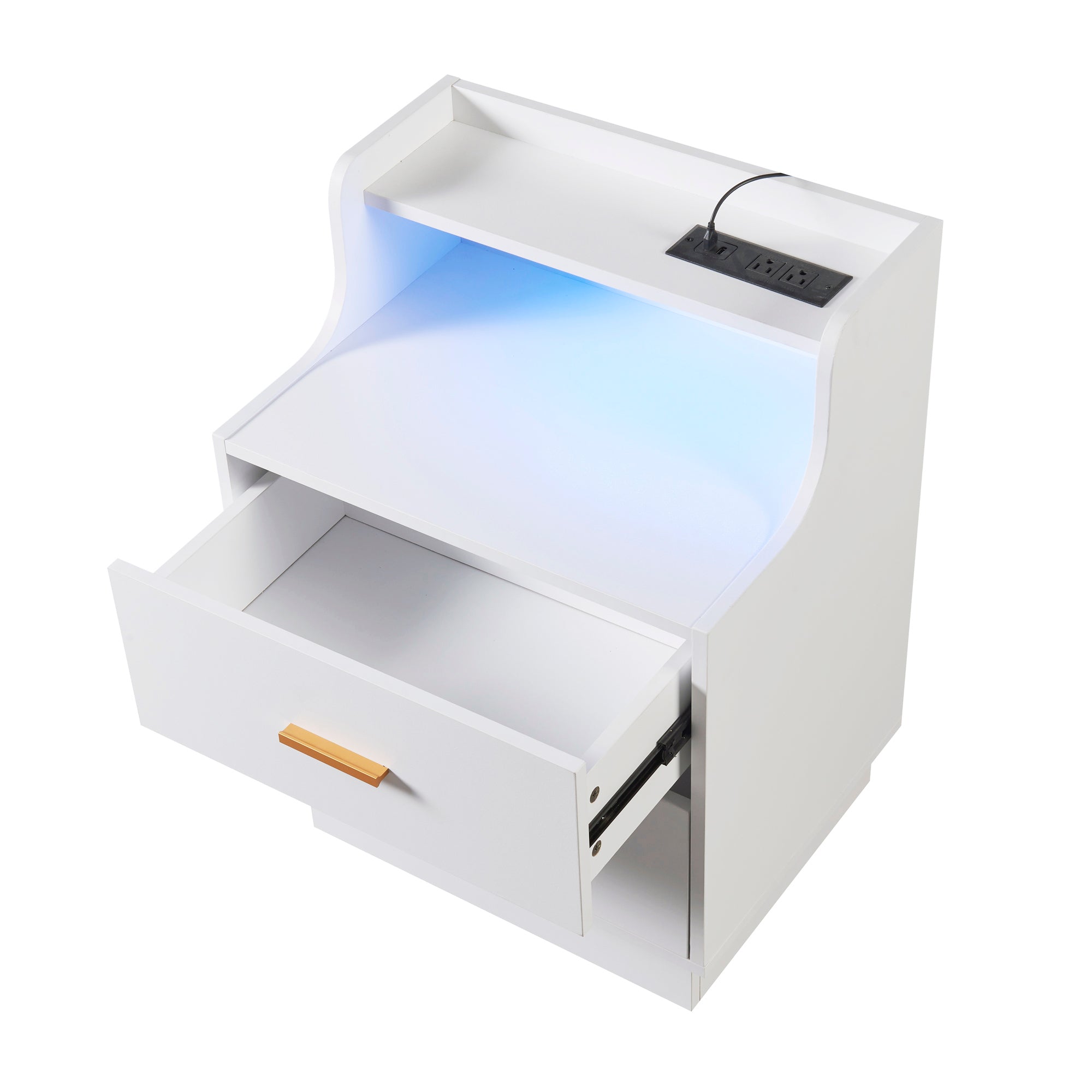 Multifunctional Nightstand with 2 Drawers, USB Charging, and Color-Changing LED - White