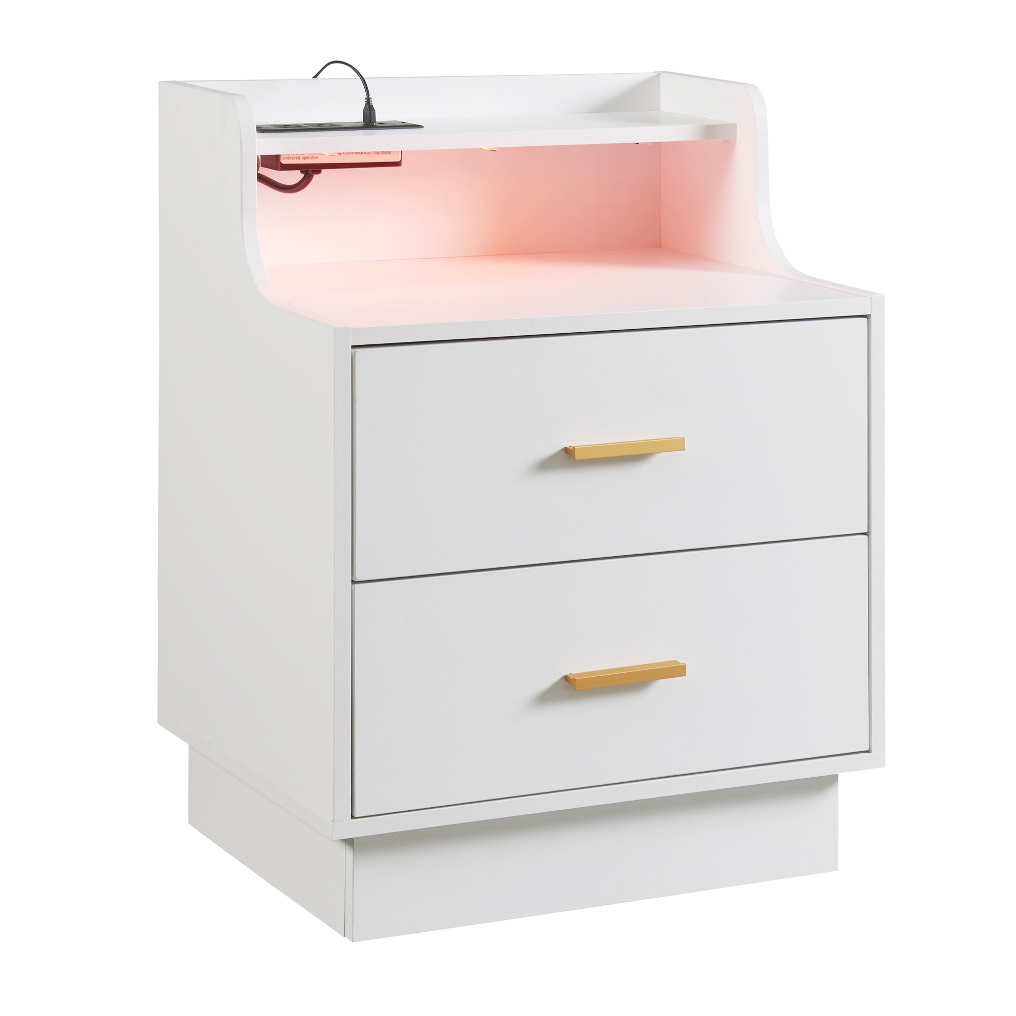 Multifunctional Nightstand with 2 Drawers, USB Charging, and Color-Changing LED - White