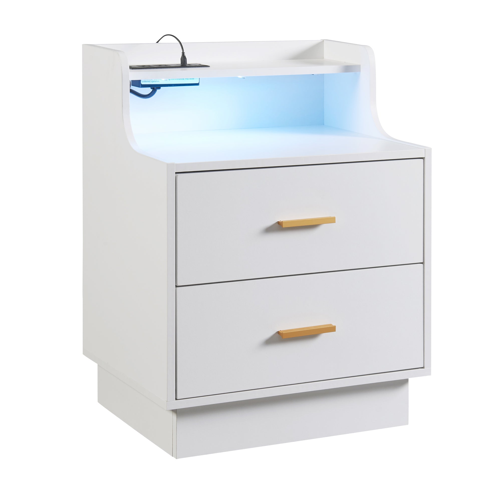 Multifunctional Nightstand with 2 Drawers, USB Charging, and Color-Changing LED - White