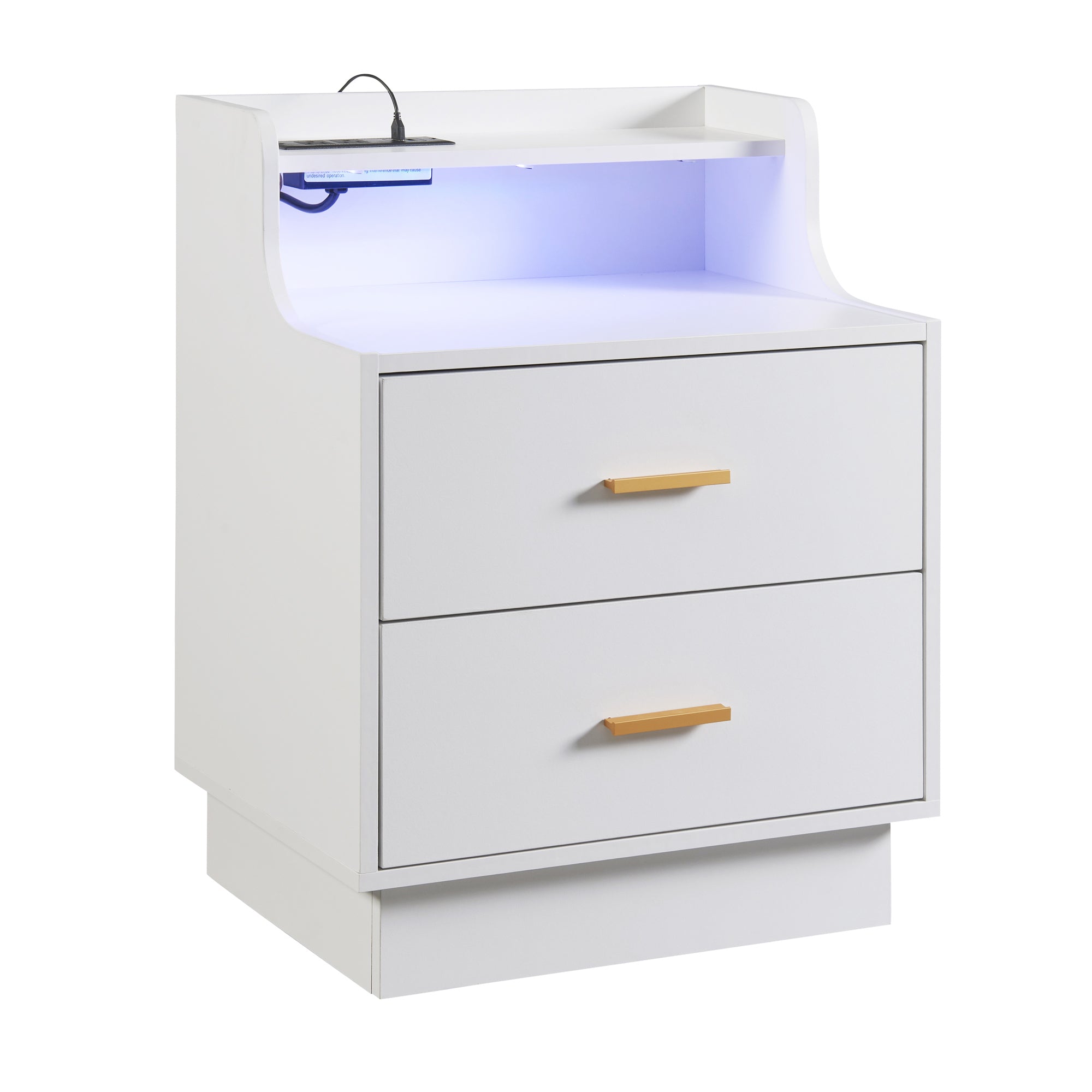 Multifunctional Nightstand with 2 Drawers, USB Charging, and Color-Changing LED - White