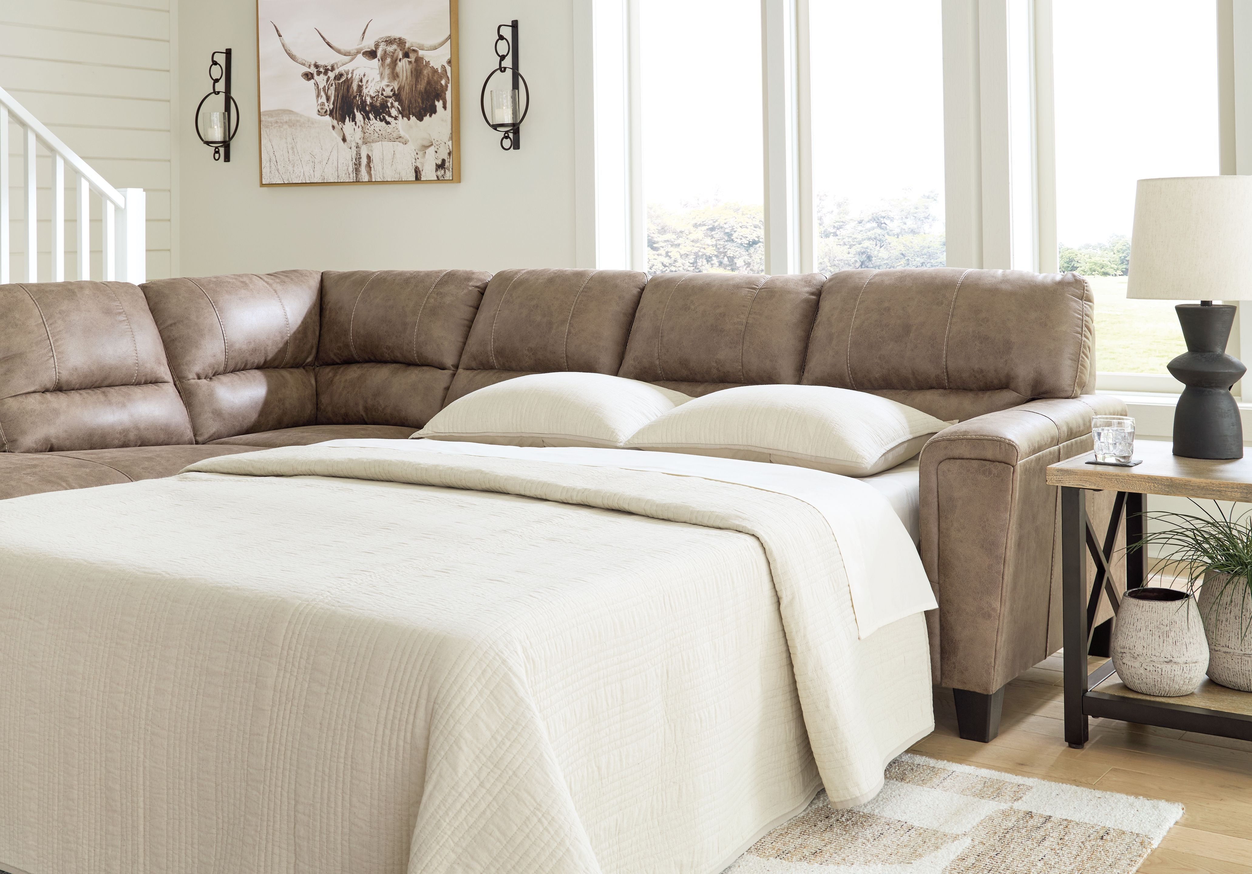 Navi Brown Sleeper Sectional w/ Chaise-Sleeper Sectionals-American Furniture Outlet