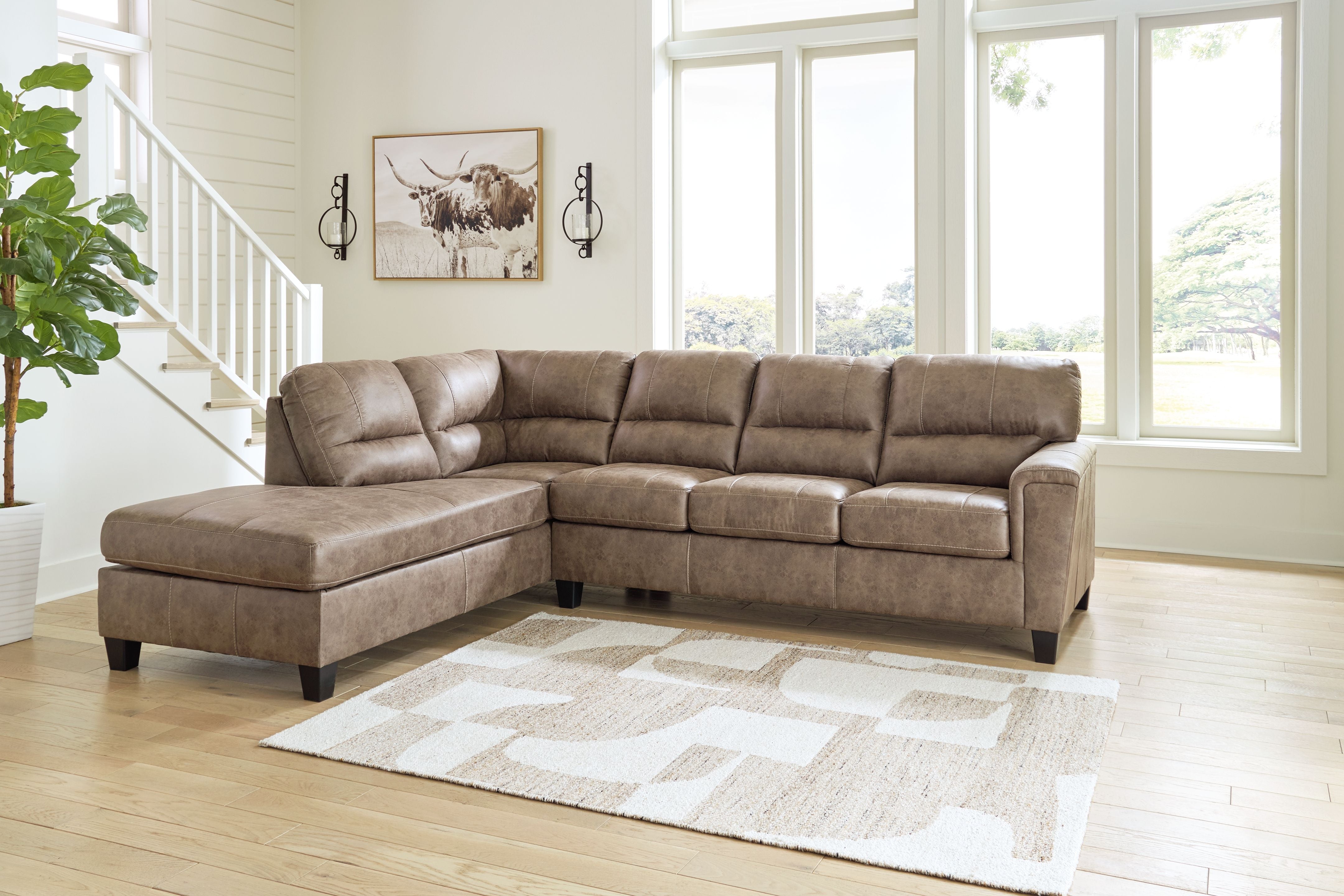 Navi Brown Sleeper Sectional w/ Chaise-Sleeper Sectionals-American Furniture Outlet