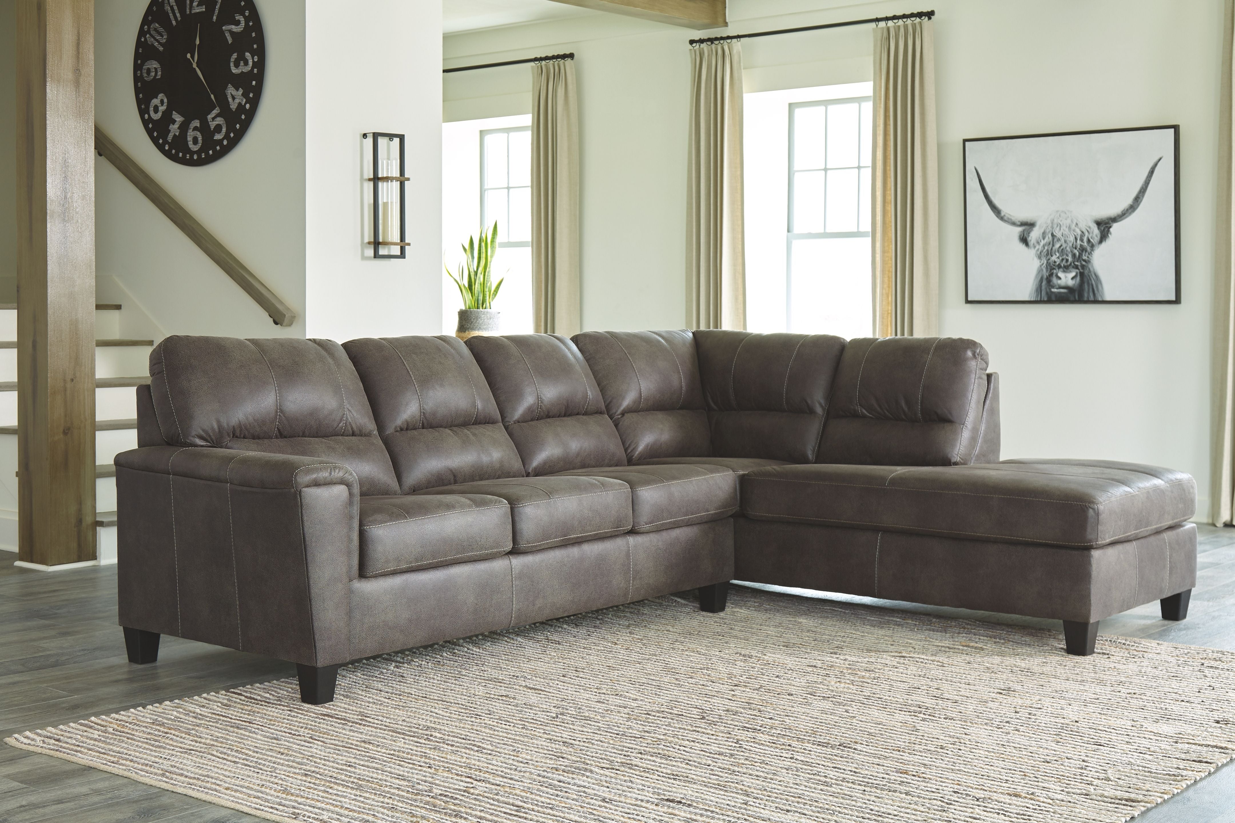 Navi Faux Leather Sleeper Sectional w/ Chaise-Sleeper Sectionals-American Furniture Outlet
