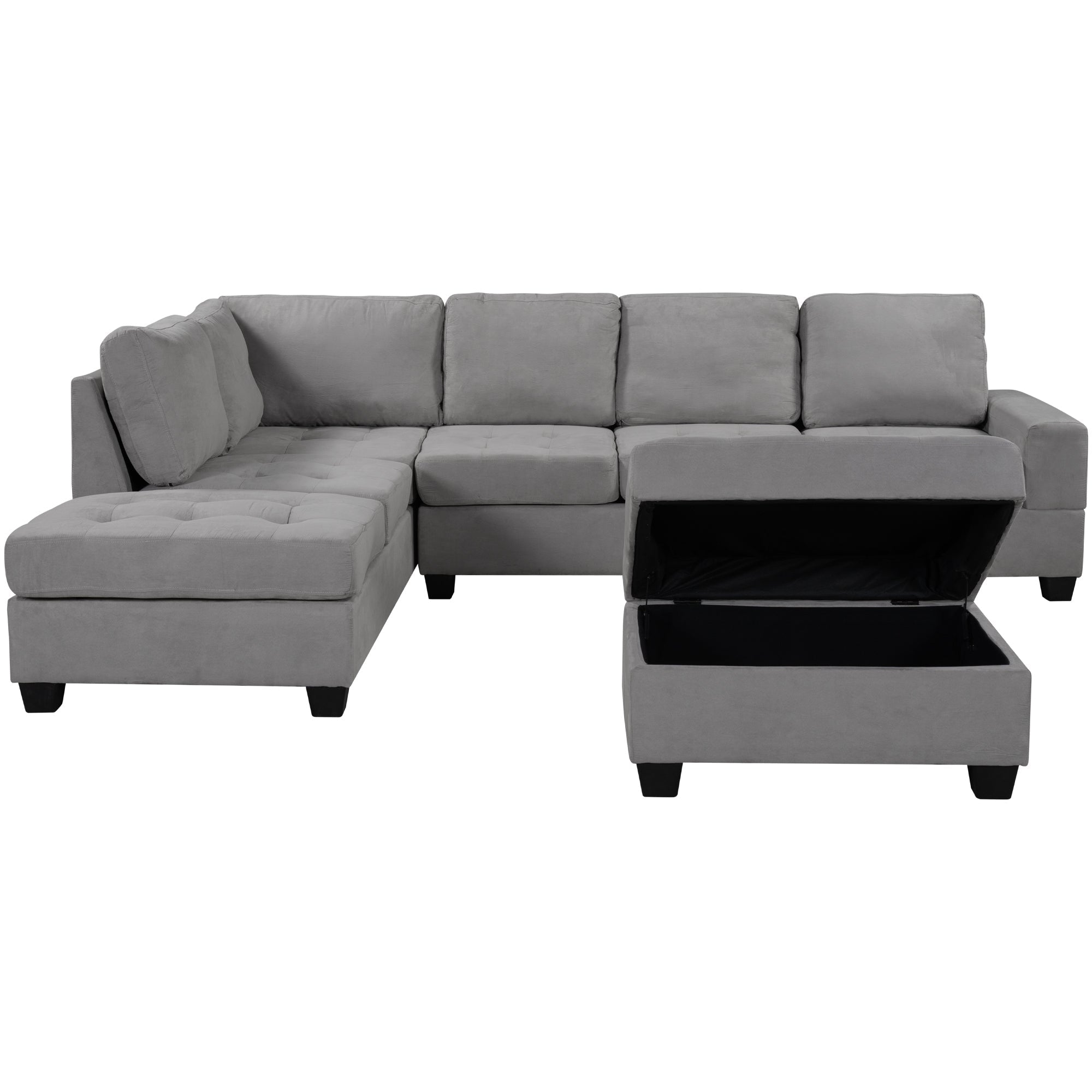 Oris fur Modern Sectional Sofa: Reversible Chaise, L-Shaped Couch Set with Storage Ottoman, Two Cup Holders - Living Room Comfort-Stationary Sectionals-American Furniture Outlet