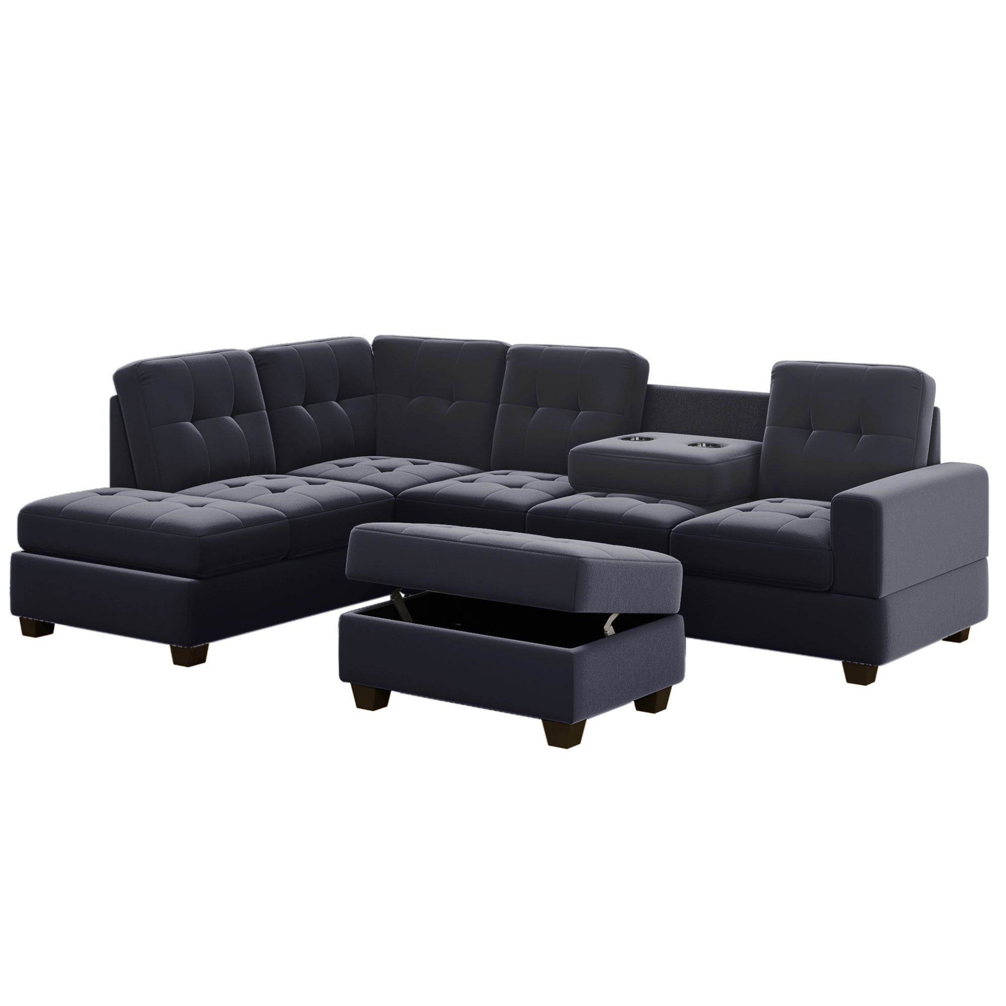 Orisfur Modern Sectional Sofa with Reversible Chaise | L-Shaped Couch Set with Storage Ottoman and Two Cup Holders | Stylish and Functional for Living Room-Stationary Sectionals-American Furniture Outlet