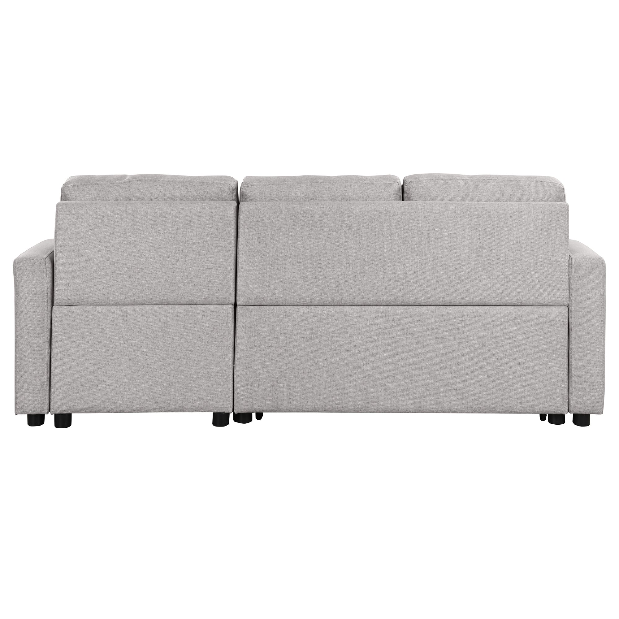 Orisfur Pull Out Sofa Bed Modern Padded Upholstered Sofa Bed | Linen Fabric 3 Seater Couch with Storage Chaise and Cup Holder | Ideal for Small Spaces-Sleeper Sofas-American Furniture Outlet
