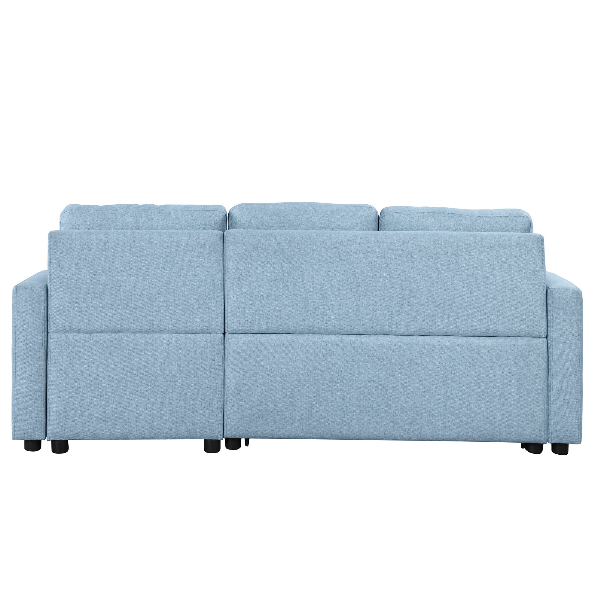 Orisfur Pull Out Sofa Bed Modern Padded Upholstered Sofa Bed | Linen Fabric 3 Seater Couch with Storage Chaise and Cup Holder | Ideal Small Couch for Small Spaces-Sleeper Sofas-American Furniture Outlet