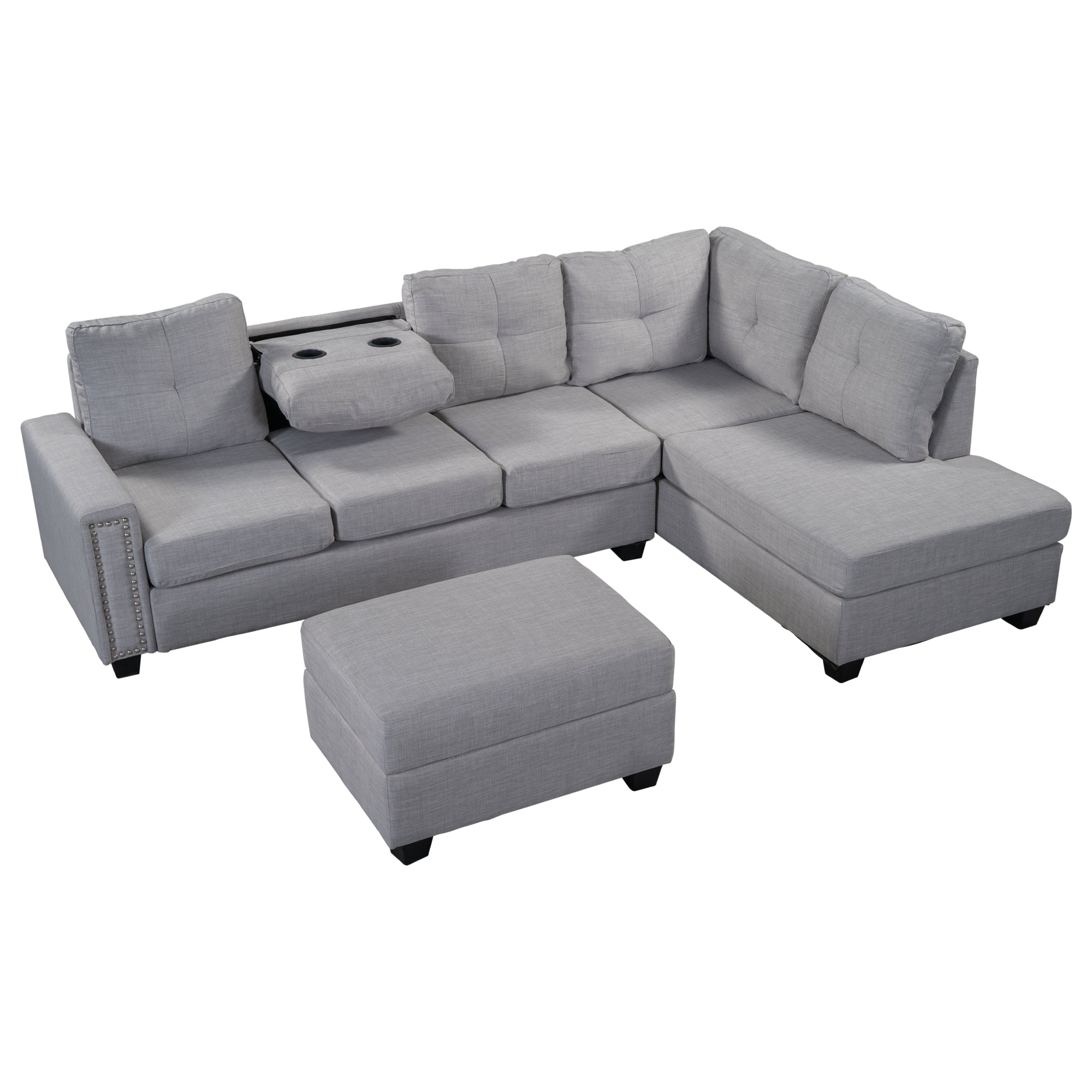 Orisfur Reversible Sectional Sofa with Space-Saving Design and Storage Ottoman | Rivet Ornament L-Shape Couch | Ideal for Large Spaces, Dorms, Apartments-Sofas-American Furniture Outlet