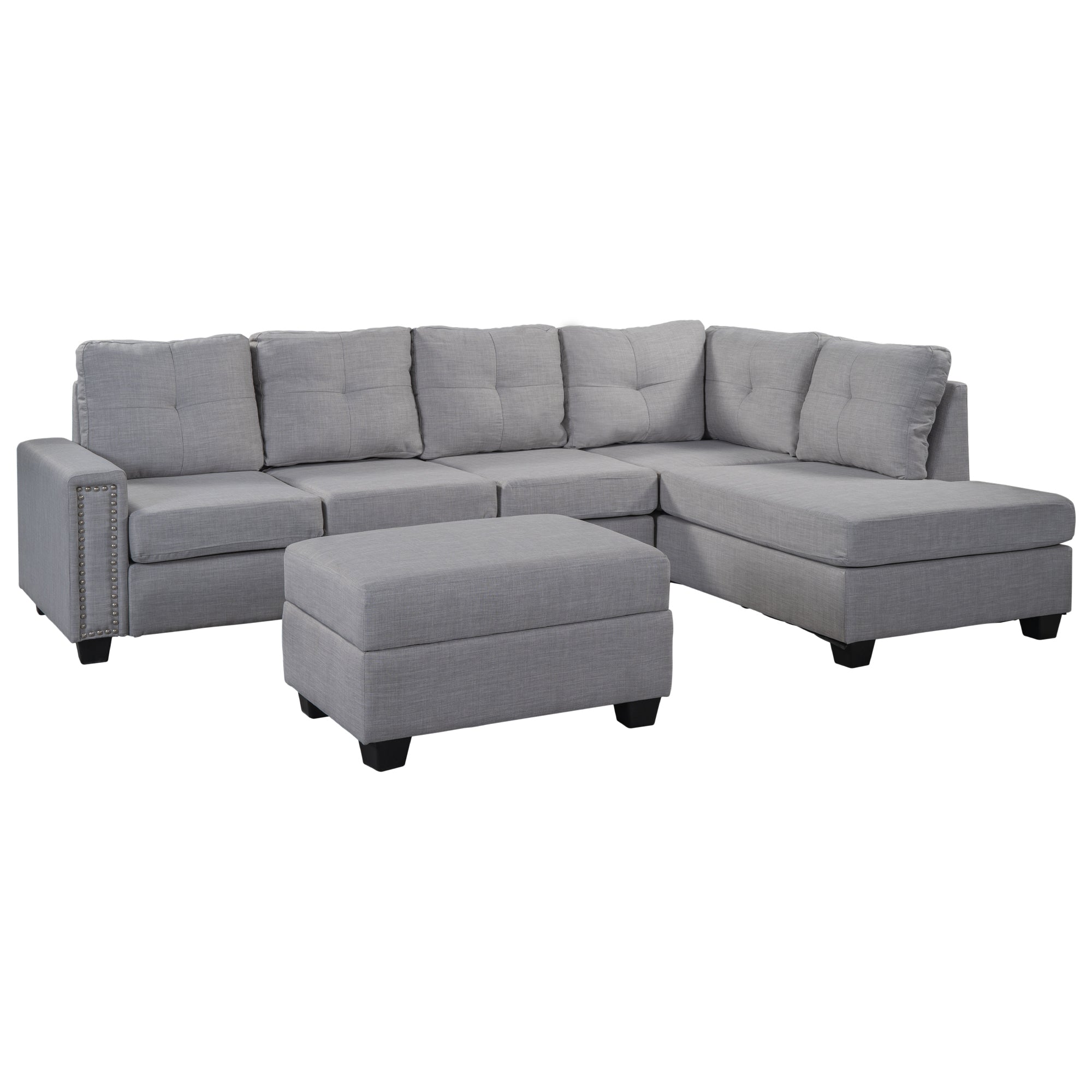 Orisfur Reversible Sectional Sofa with Space-Saving Design and Storage Ottoman | Rivet Ornament L-Shape Couch | Ideal for Large Spaces, Dorms, Apartments-Sofas-American Furniture Outlet