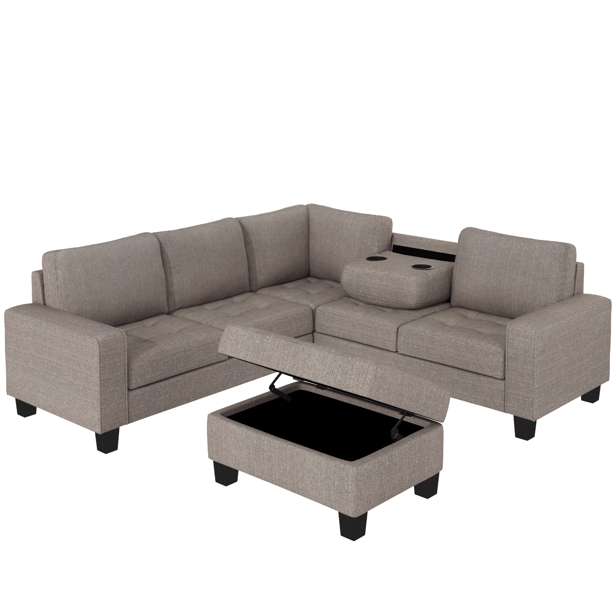 Orisfur Sectional Corner Sofa L-Shape Couch | Space-Saving Design with Storage Ottoman & Cup Holders | Ideal for Large Spaces, Dorms, Apartments-Stationary Sectionals-American Furniture Outlet
