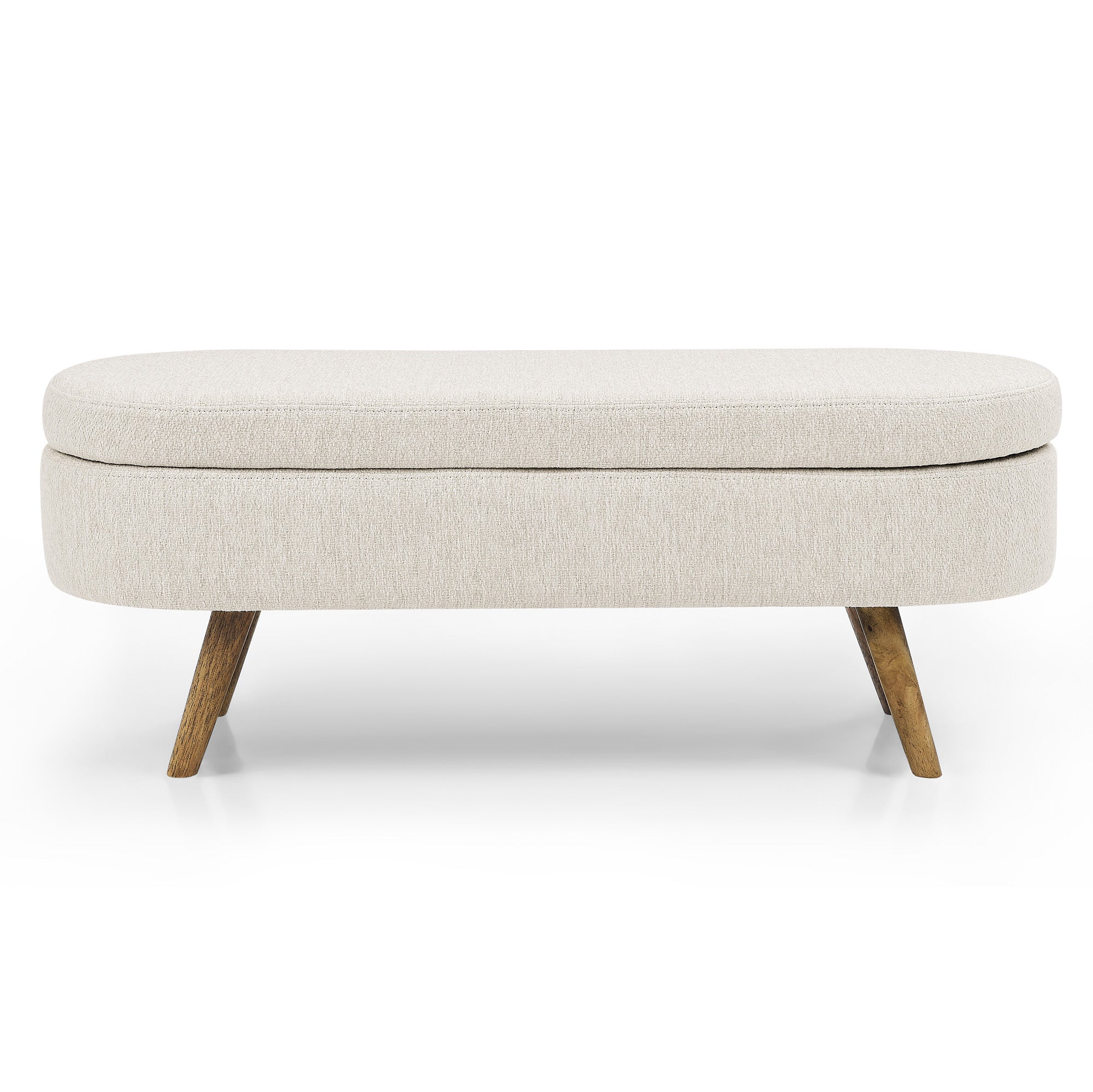 Ottoman Oval Storage Bench with Rubber Wood Legs | Beige | Stylish & Functional