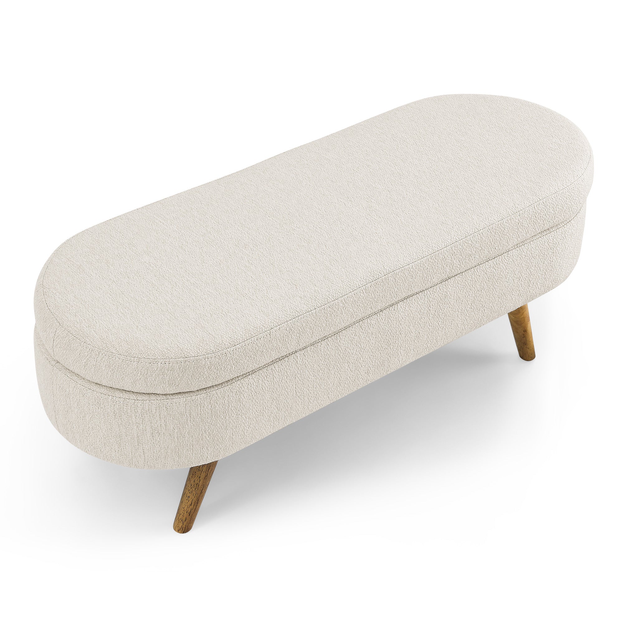 Ottoman Oval Storage Bench with Rubber Wood Legs | Beige | Stylish & Functional