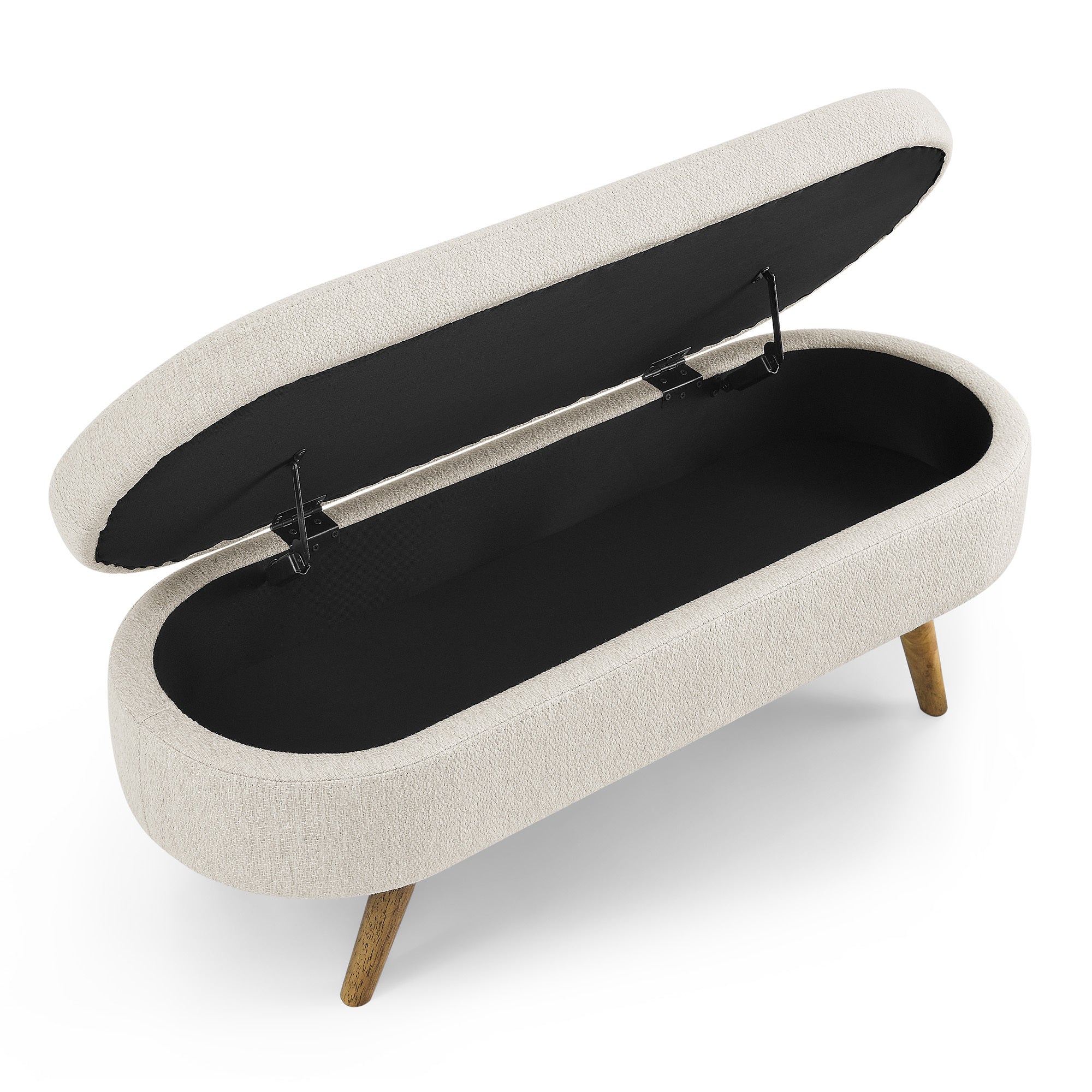 Ottoman Oval Storage Bench with Rubber Wood Legs | Beige | Stylish & Functional