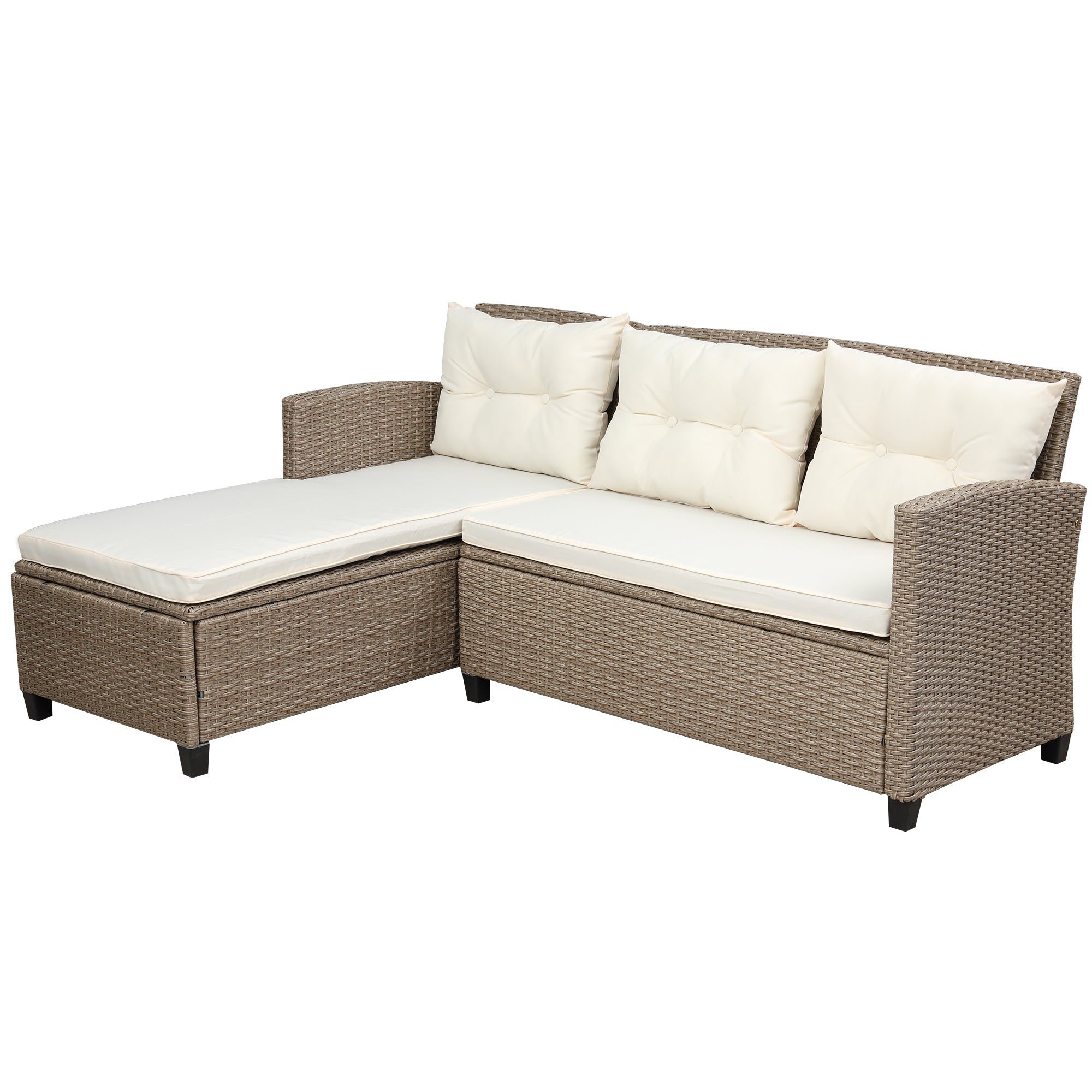 Outdoor Patio Furniture Sets: 4-Piece Conversation Set Wicker Rattan Sectional Sofa with Seat Cushions in Beige Brown | Ideal for Your Outdoor Space-4 Piece Outdoor Sets-American Furniture Outlet