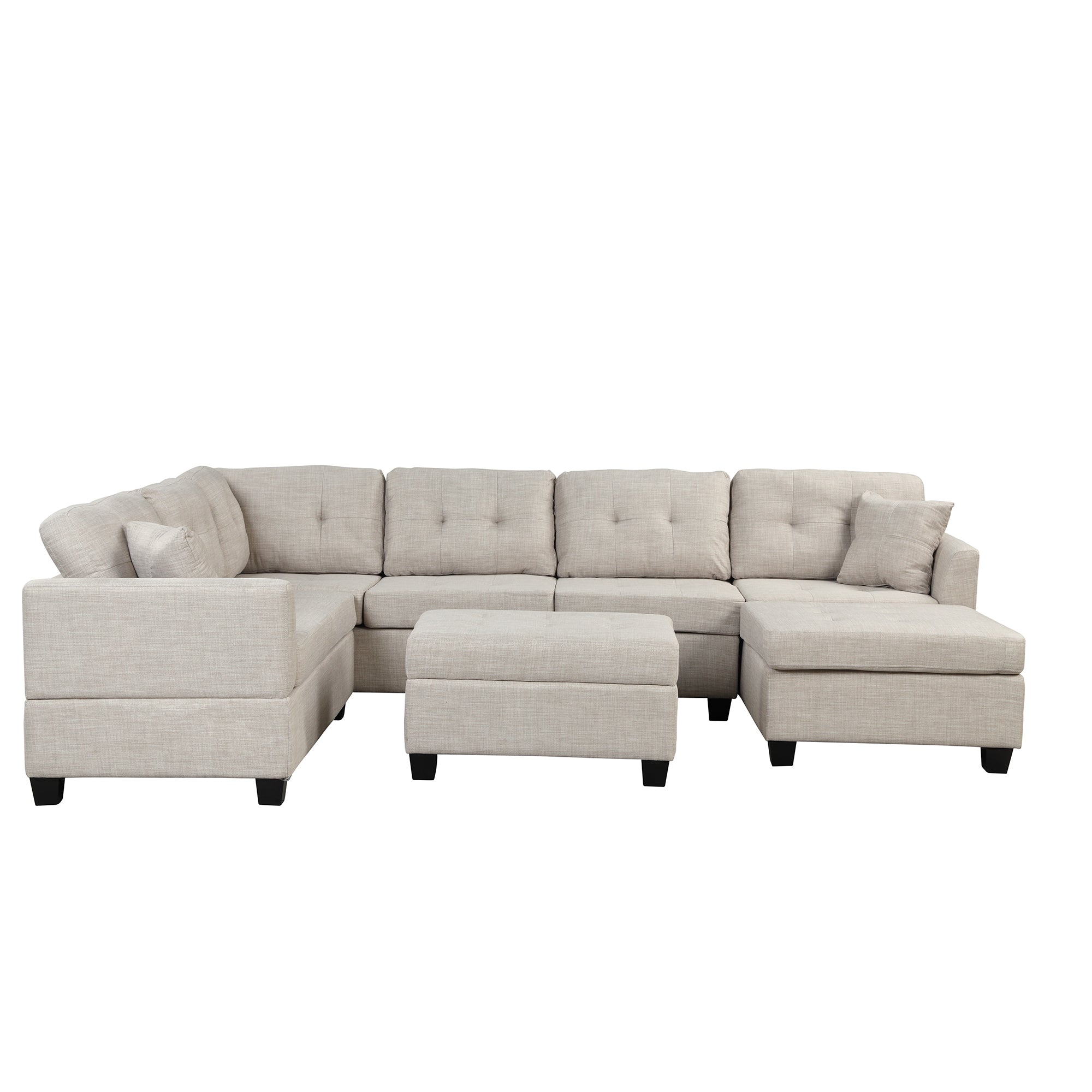 Oversized Beige U-Shaped Sectional w/ Storage-Stationary Sectionals-American Furniture Outlet