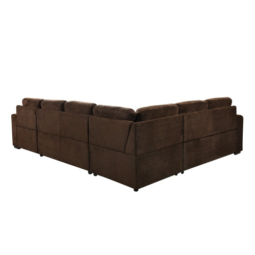 Oversized Brown Velvet U Shaped Sectional - Storage Chaise, Pillows-Stationary Sectionals-American Furniture Outlet