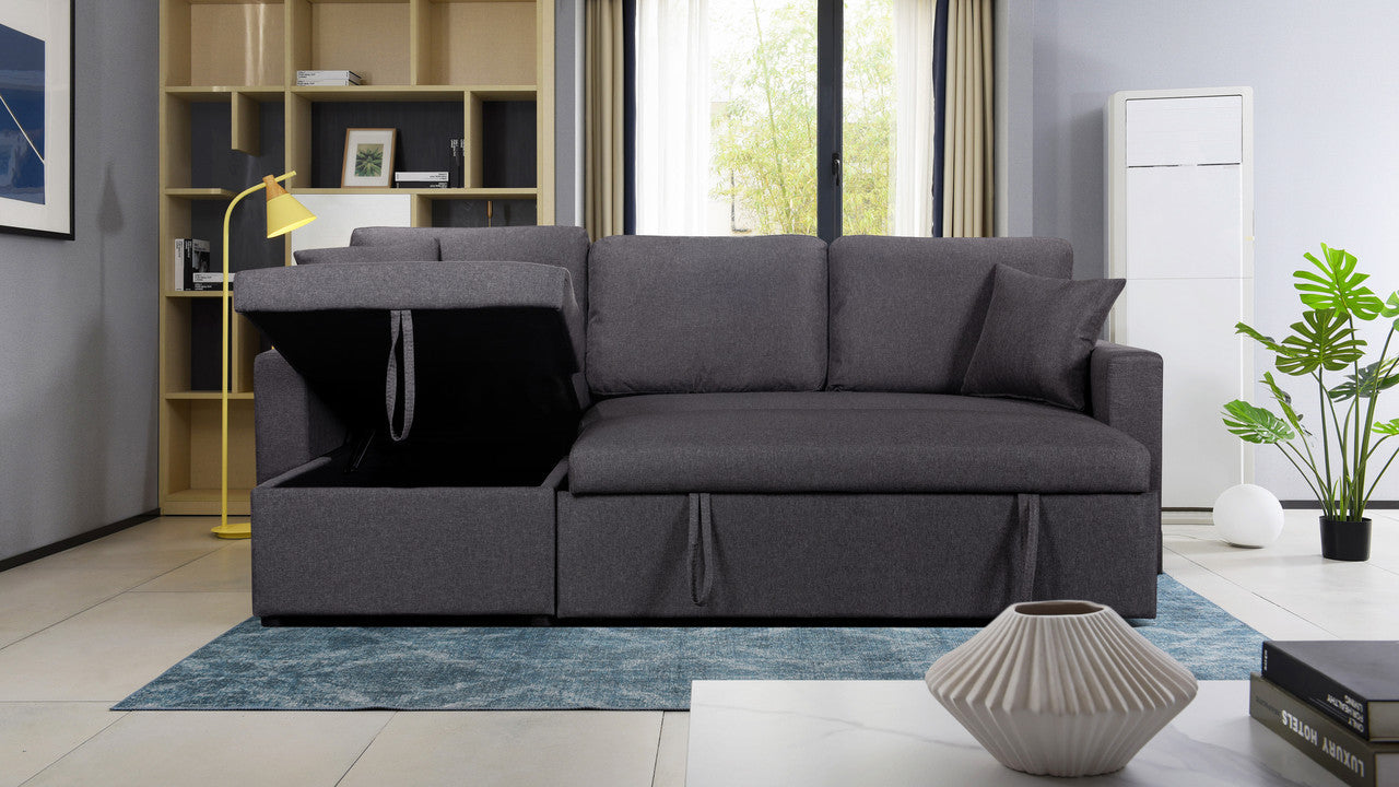 Paisley L Shaped Sleeper Sectional w/ Storage - Dark Gray Linen-Sleeper Sectionals-American Furniture Outlet