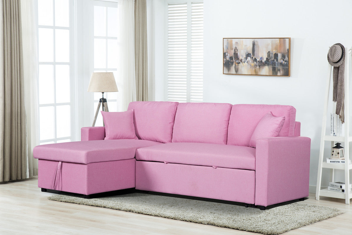 pink linen chaise sectional sofa with storage